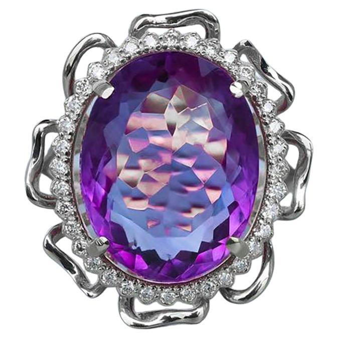 For Sale:  Massive Flower Ring with Amethyst and Topazes