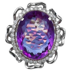 Used Massive Flower Ring with Amethyst and Topazes
