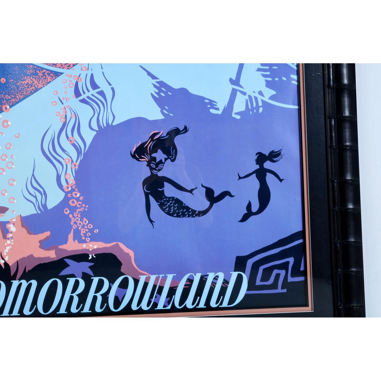 Mid-Century Modern Massive Framed Disney Tomorrowland Submarine Voyage and Mermaid Poster