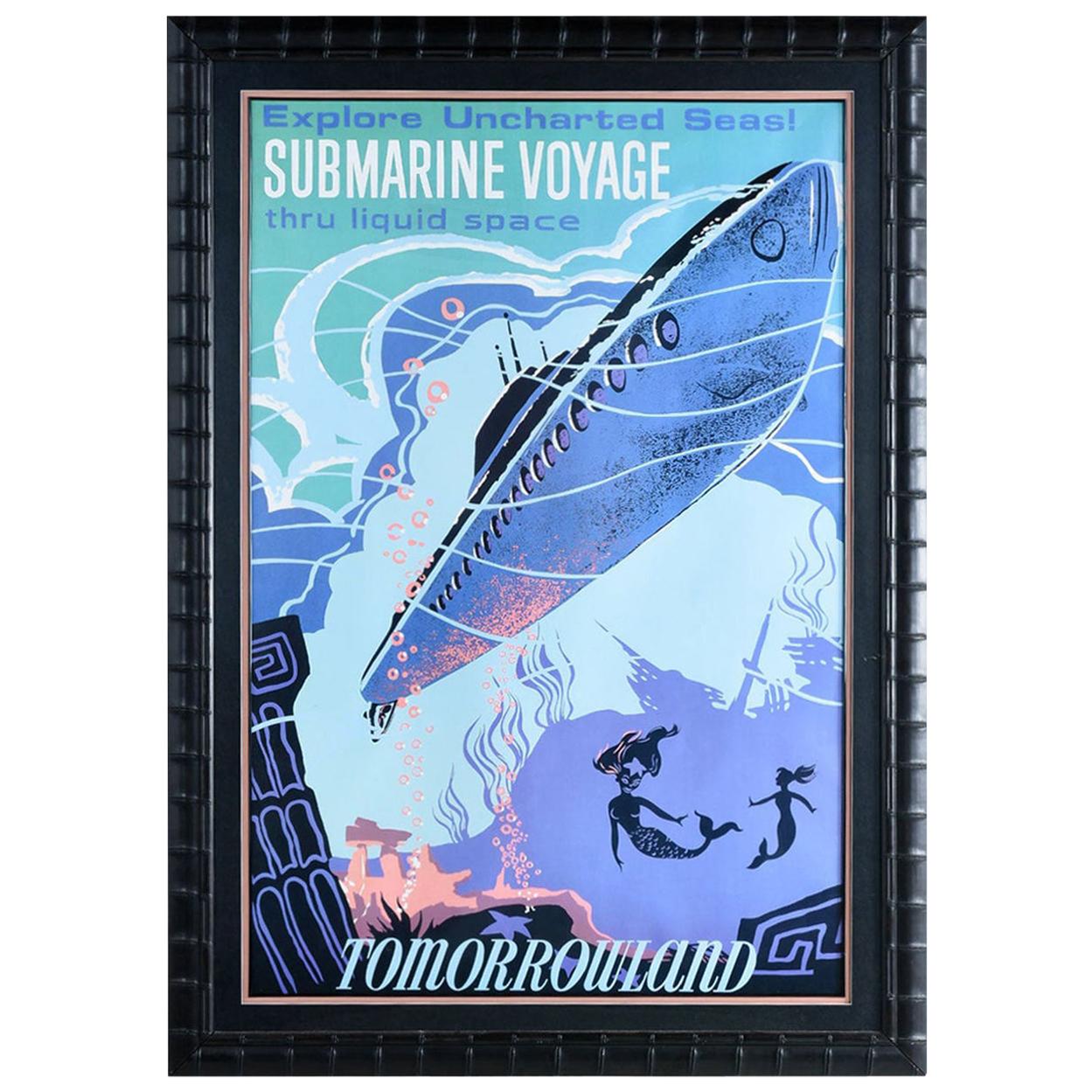Massive Framed Disney Tomorrowland Submarine Voyage and Mermaid Poster