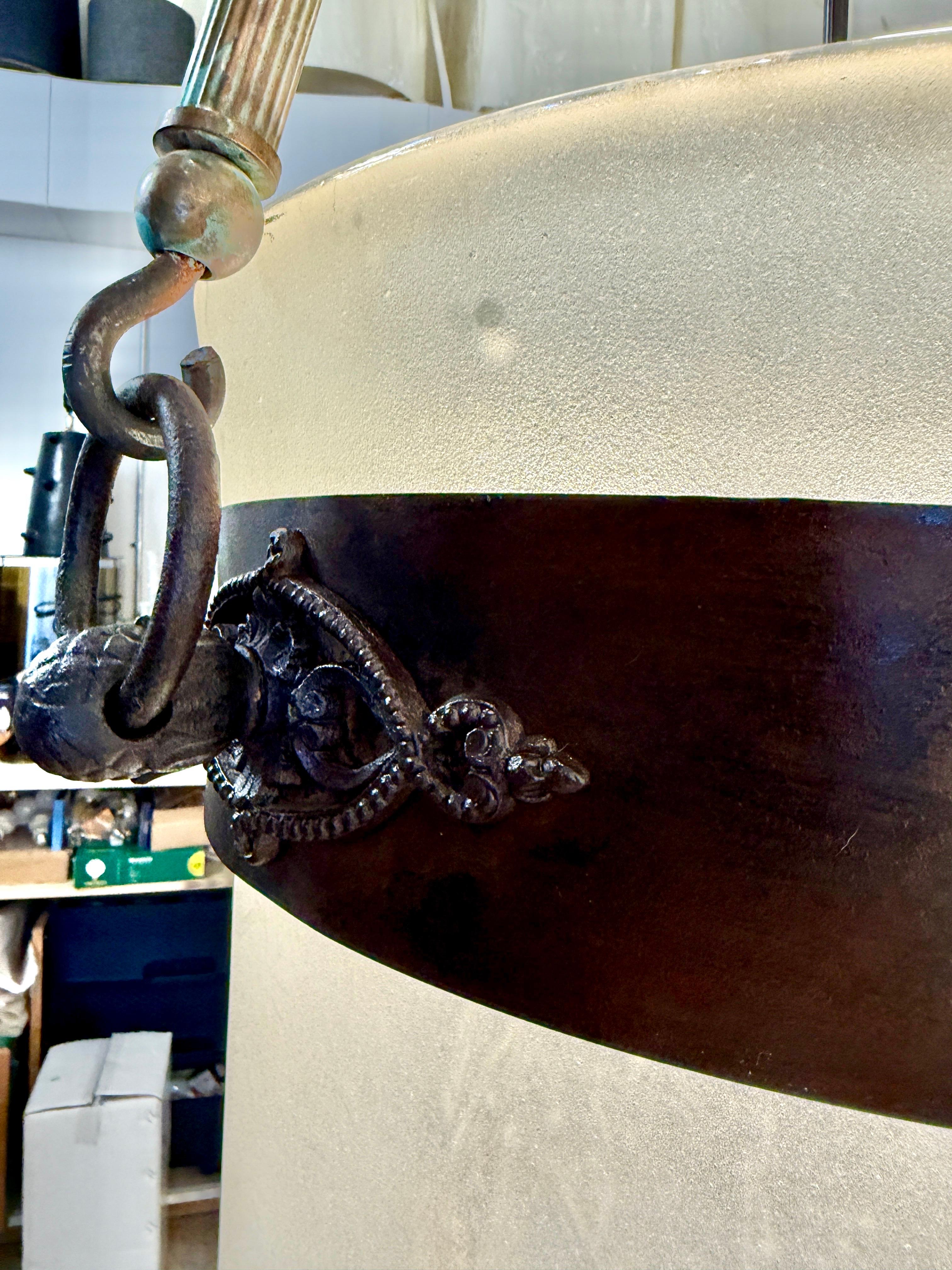 Massive French 19th Century Frosted Glass Bell Jar Hanging Light - TWO Available For Sale 6