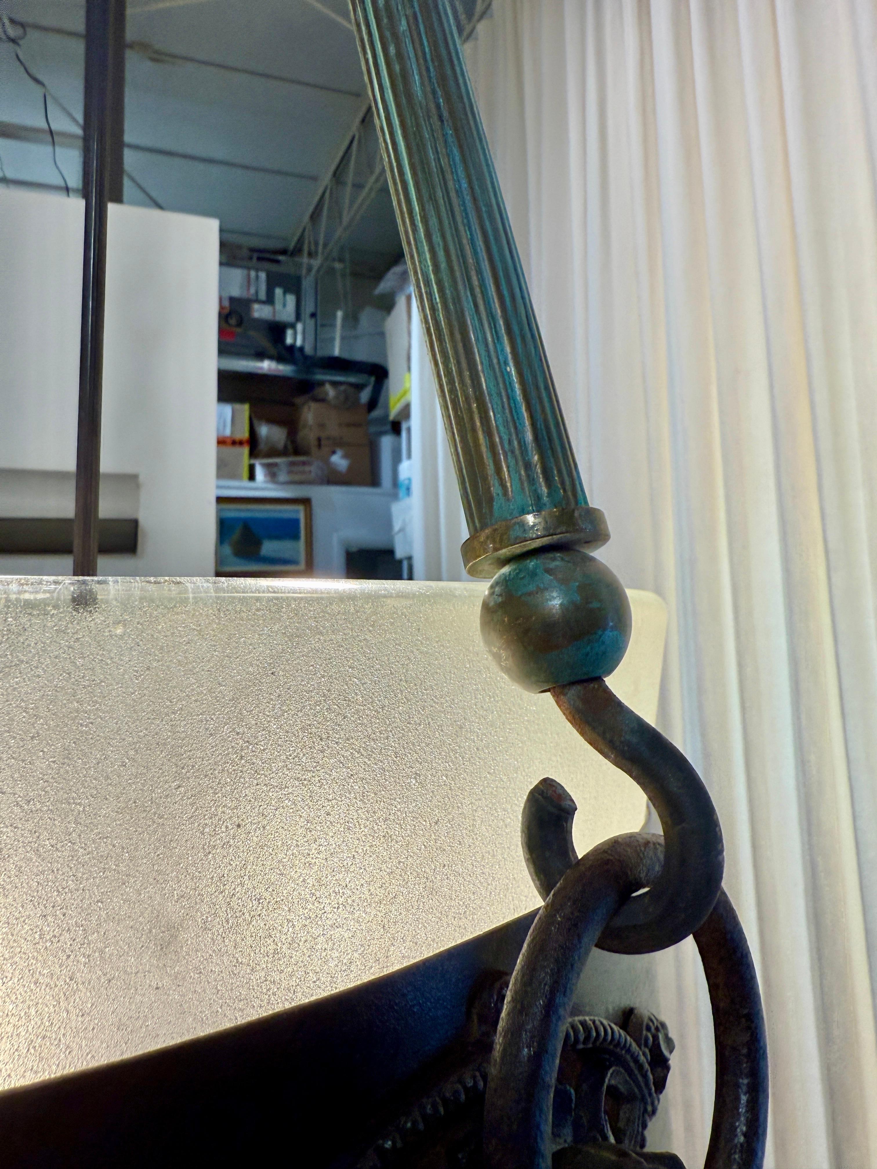 Massive French 19th Century Frosted Glass Bell Jar Hanging Light - TWO Available For Sale 7
