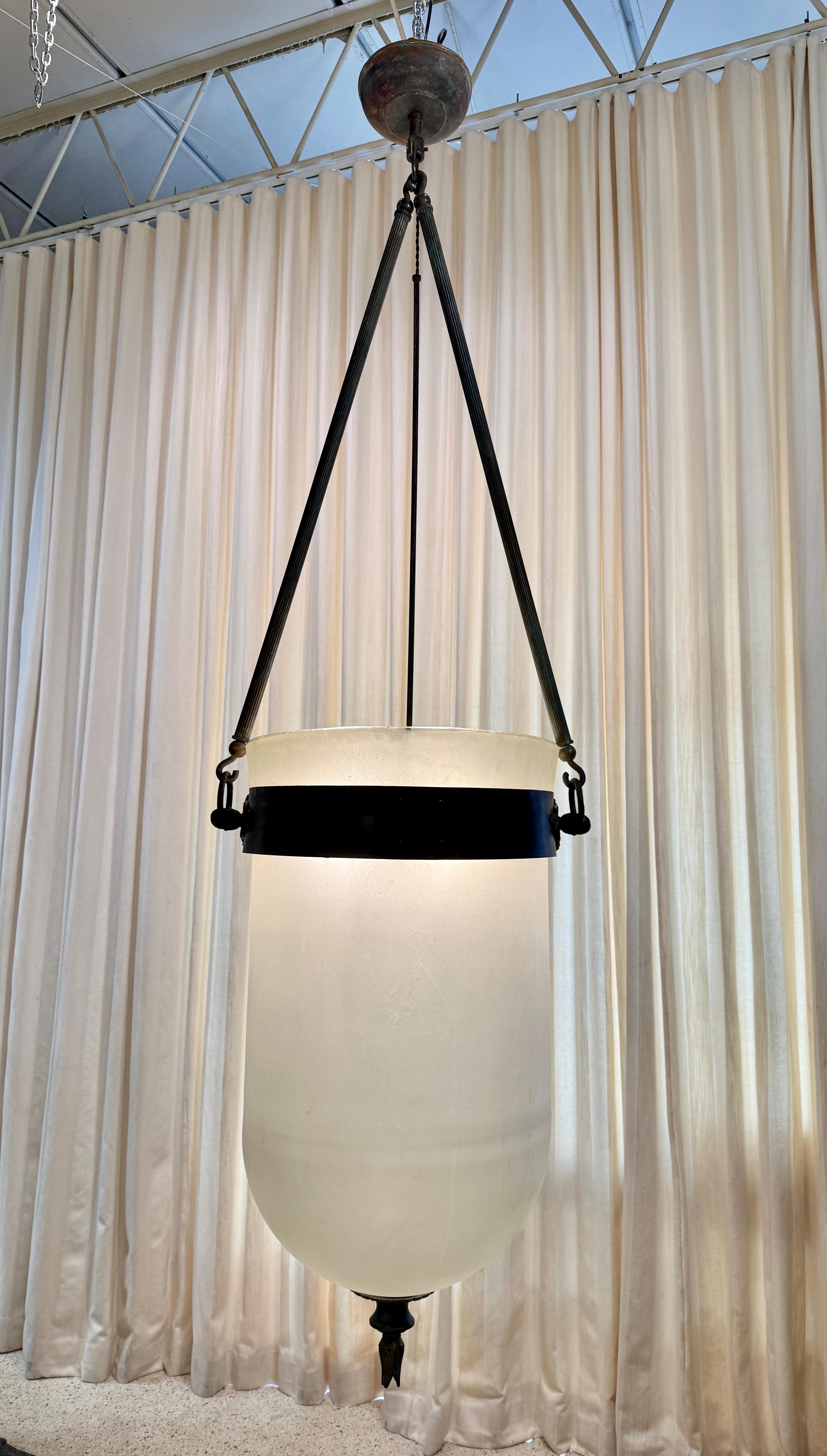 Massive French 19th Century Frosted Glass Bell Jar Hanging Light - TWO Available For Sale 8