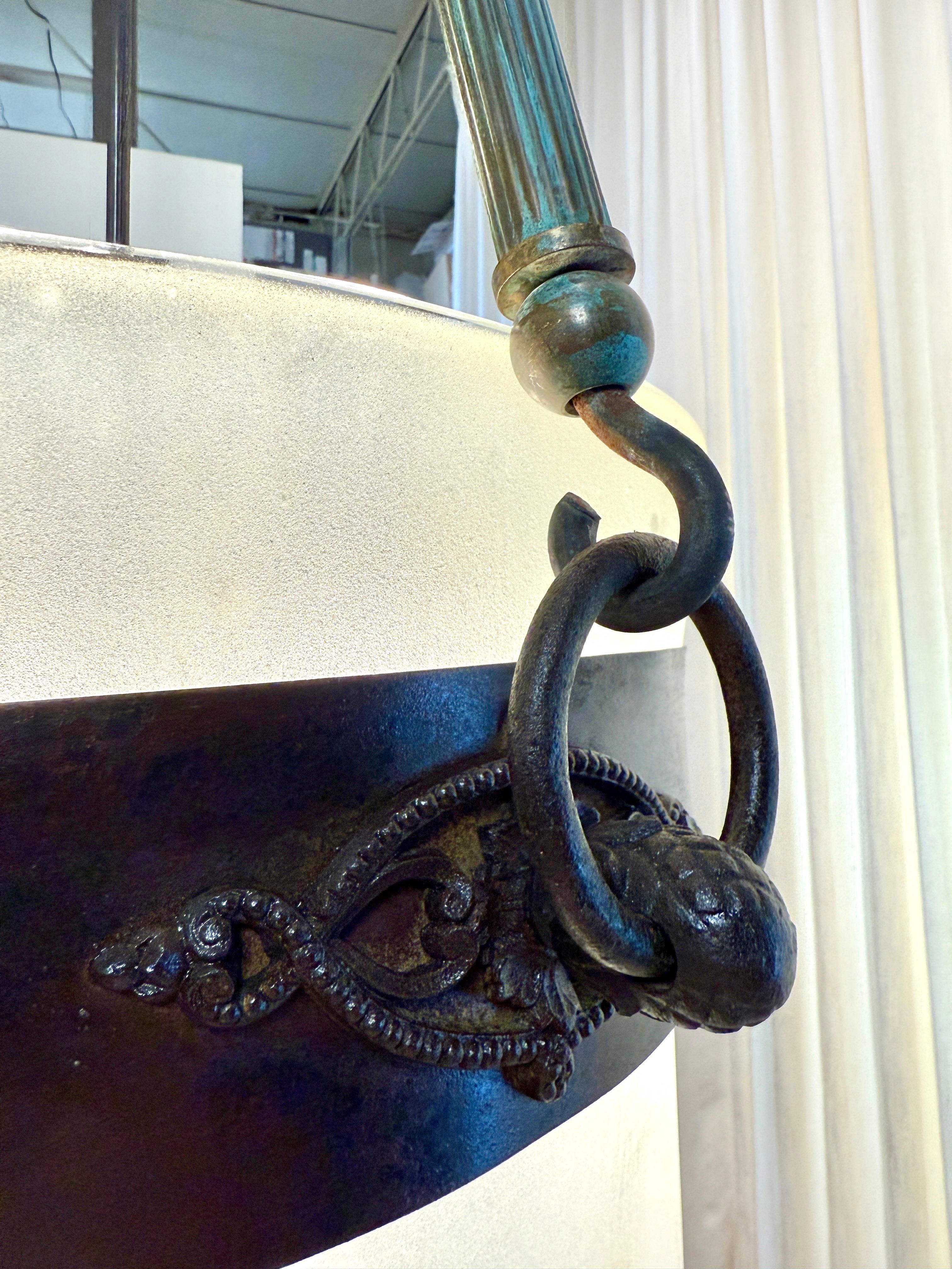 Massive French 19th Century Frosted Glass Bell Jar Hanging Light - TWO Available For Sale 9