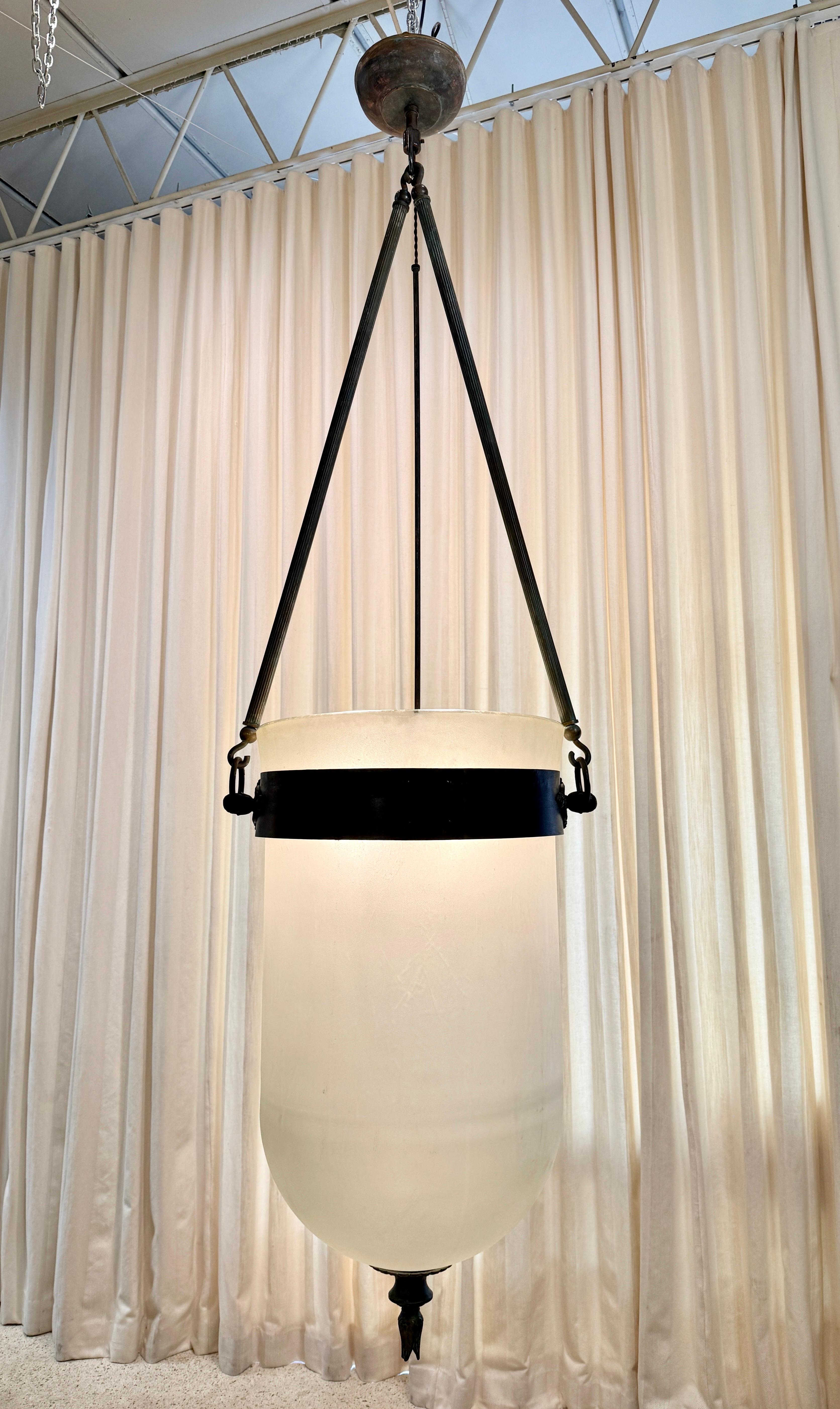 Massive French 19th Century Frosted Glass Bell Jar Hanging Light - TWO Available For Sale 12