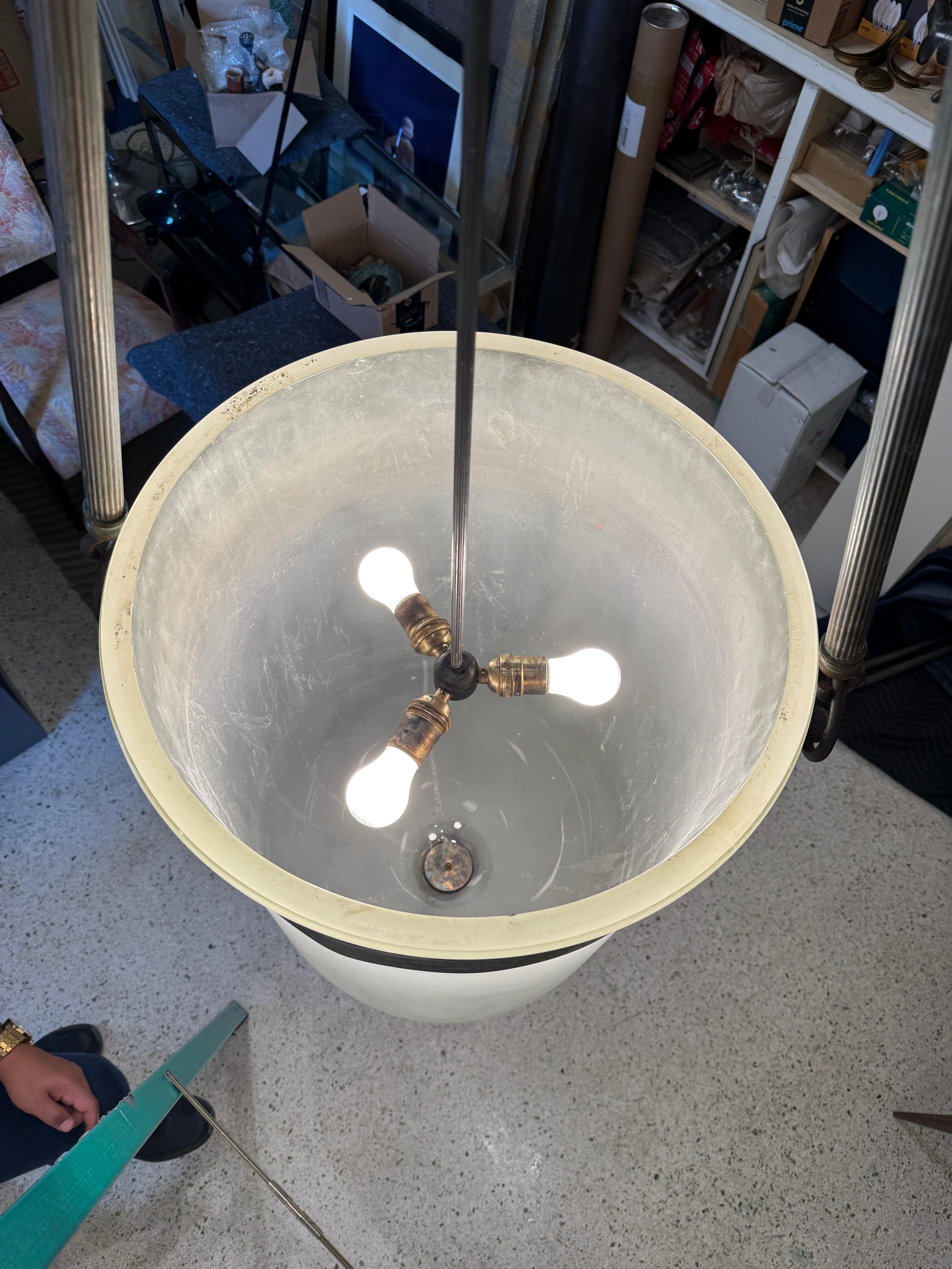 Massive French 19th Century Frosted Glass Bell Jar Hanging Light - TWO Available For Sale 1
