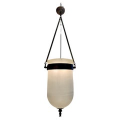 Antique Massive French 19th Century Frosted Glass Bell Jar Hanging Light - TWO Available