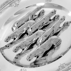 Massive French All Sterling Silver Knife Rests Set Six Pieces, Rare Panther