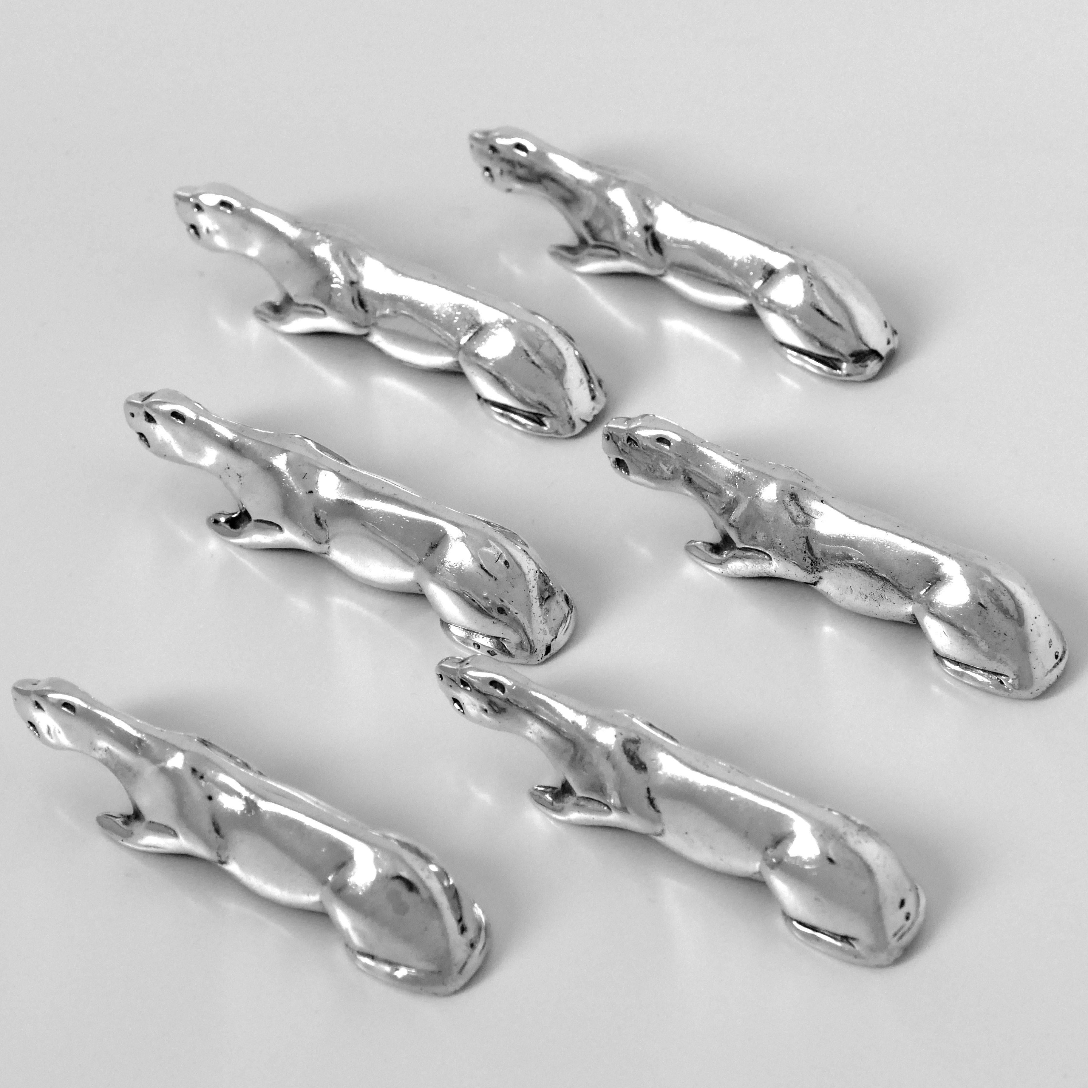 Massive French All Sterling Silver Knife Rests Set Six Pieces, Rare Panther In Good Condition For Sale In TRIAIZE, PAYS DE LOIRE