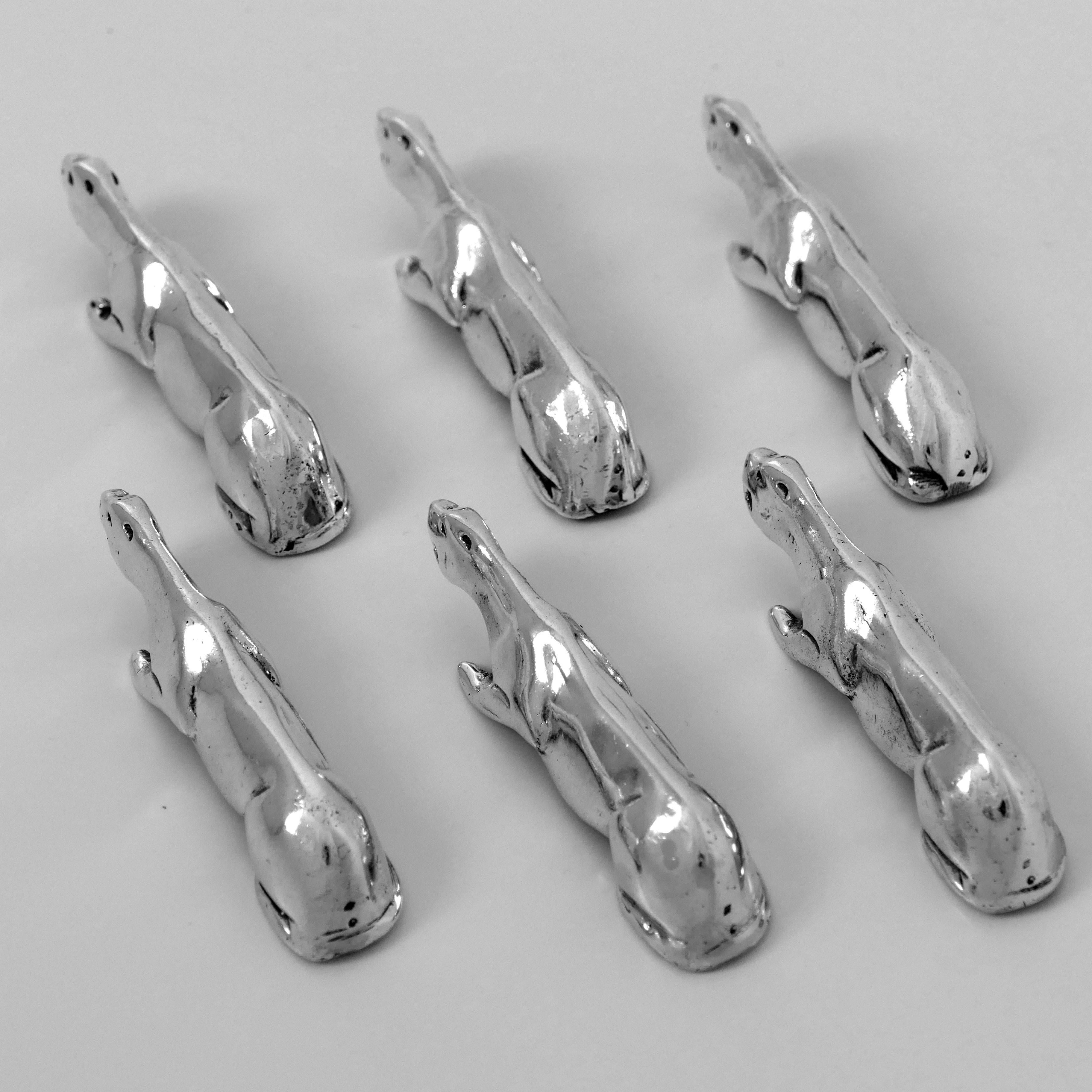 Massive French All Sterling Silver Knife Rests Set Six Pieces, Rare Panther For Sale 2