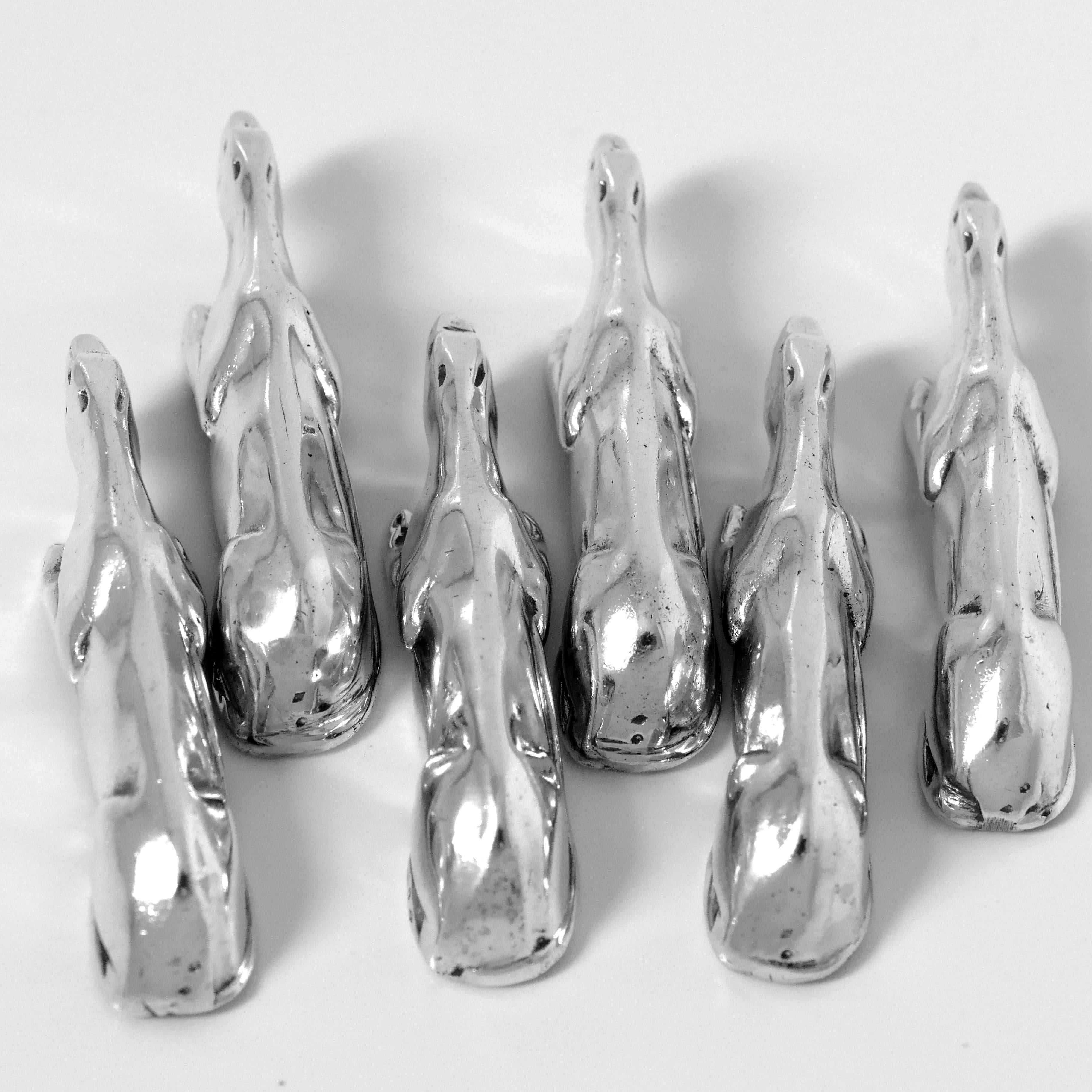 Massive French All Sterling Silver Knife Rests Set Six Pieces, Rare Panther For Sale 5