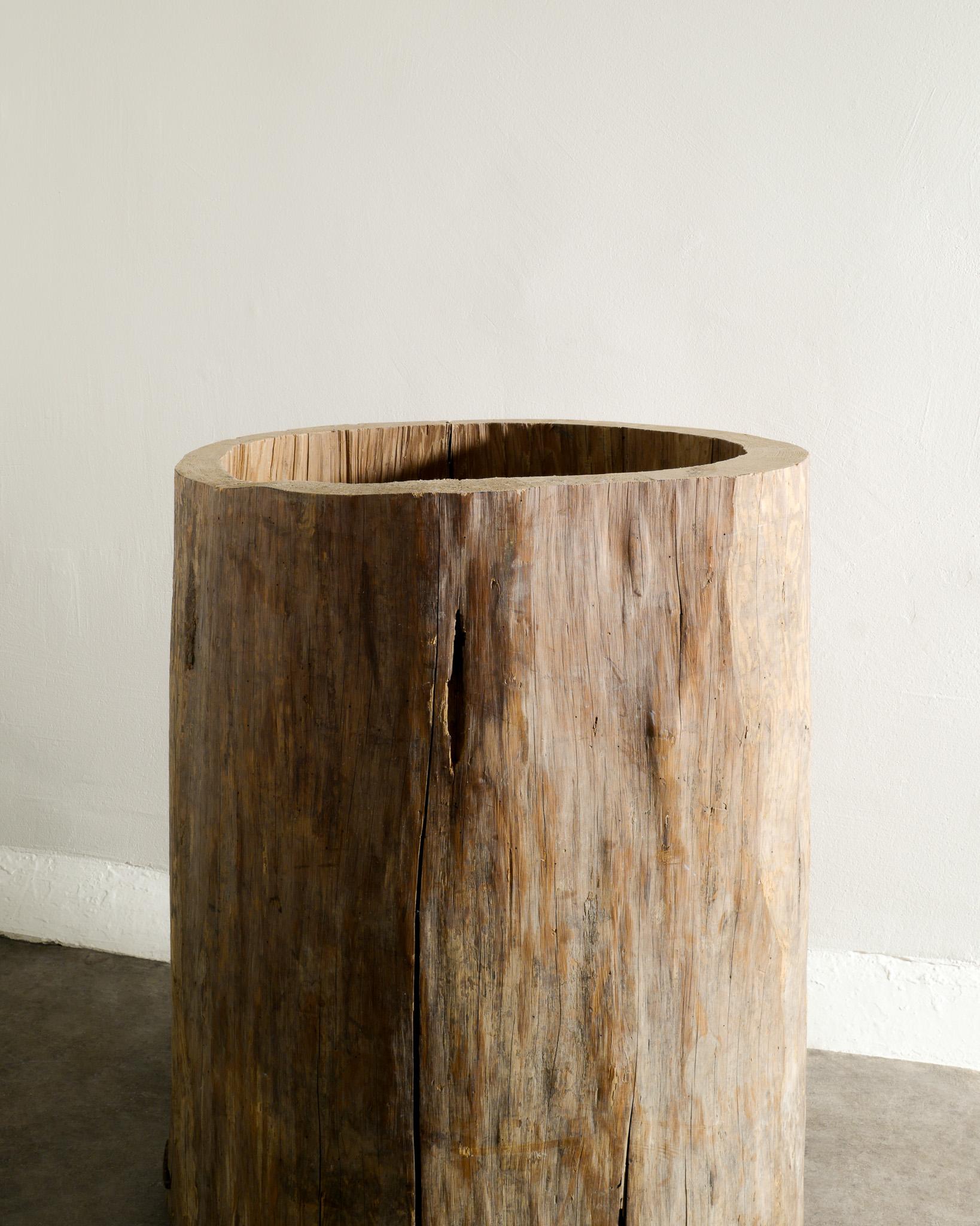 Oak Massive French Antique & Brutalist Hollowed Out Tree Trunk Wooden Planter 1930s 