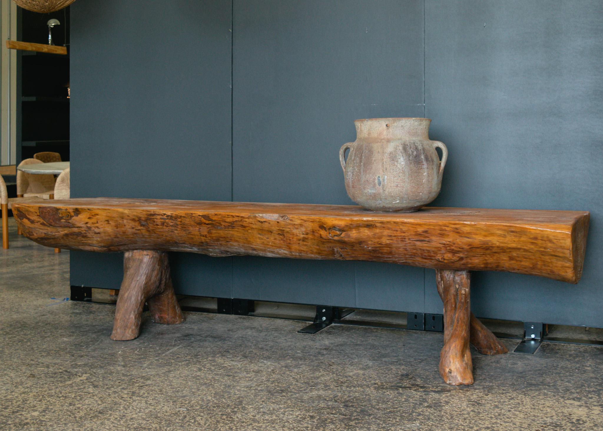 Massive 19th century French console in oak, carved out of one piece of wood. Excellent antique condition, this piece could float in a room as it is carve on all sides. 