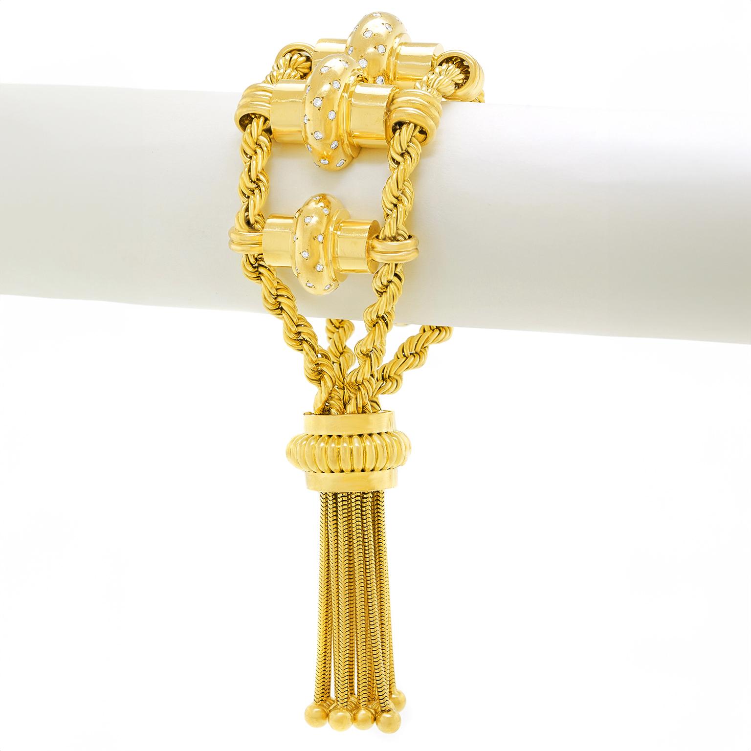 Round Cut Massive French Art Deco Tassel Bracelet For Sale