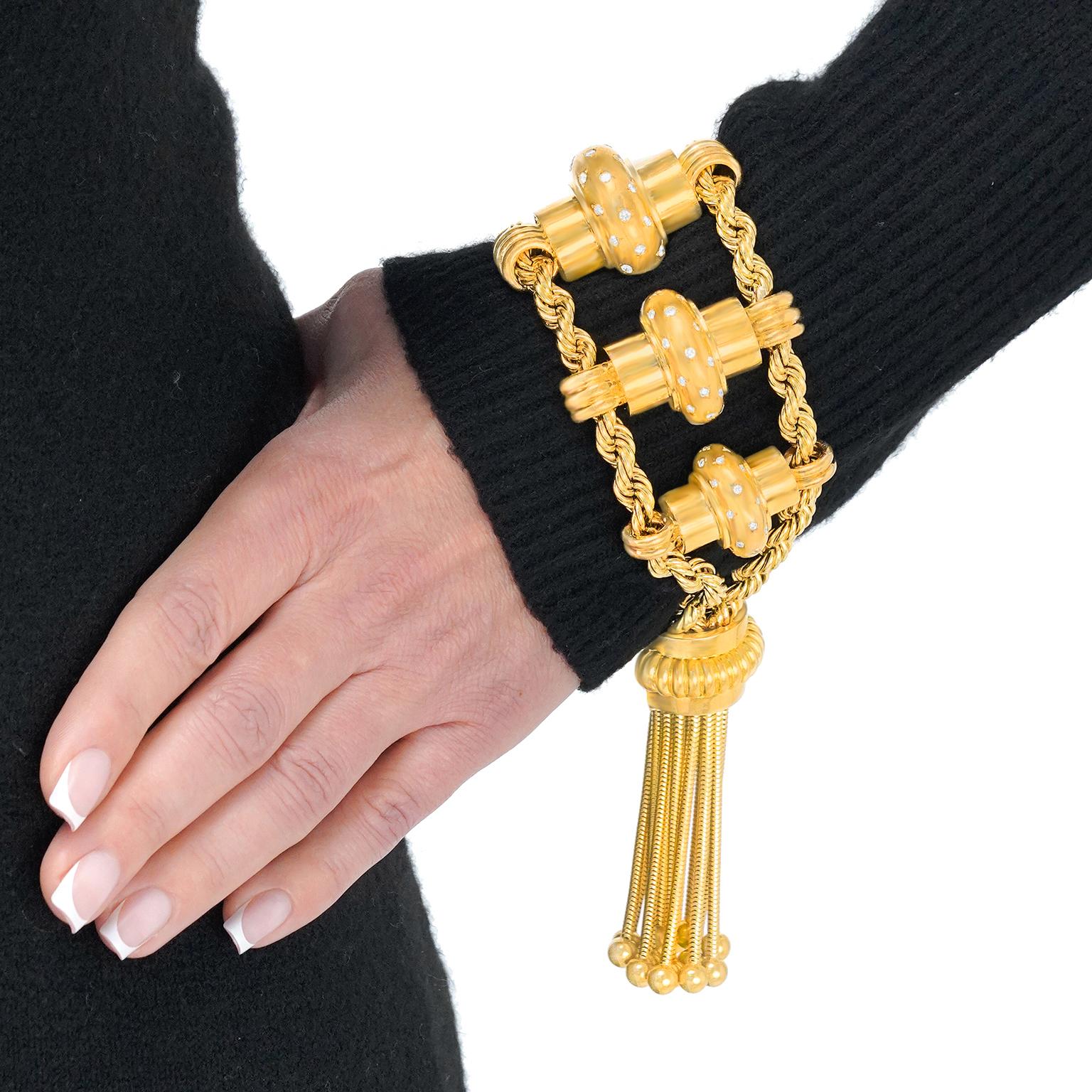 Massive French Art Deco Tassel Bracelet In Excellent Condition For Sale In Litchfield, CT