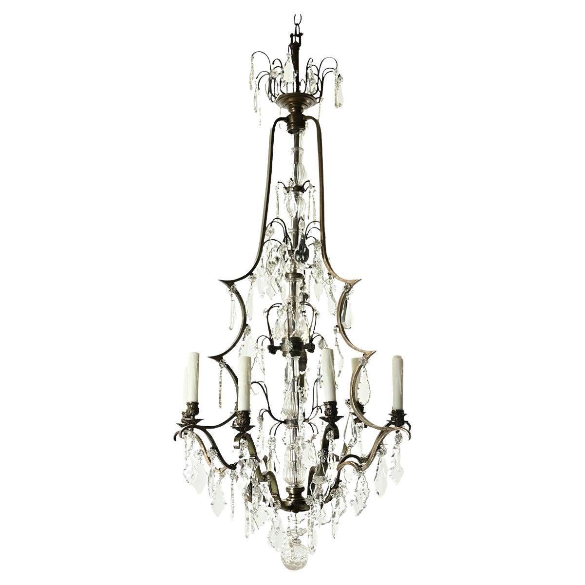 Massive French Brass & Crystal Chandelier