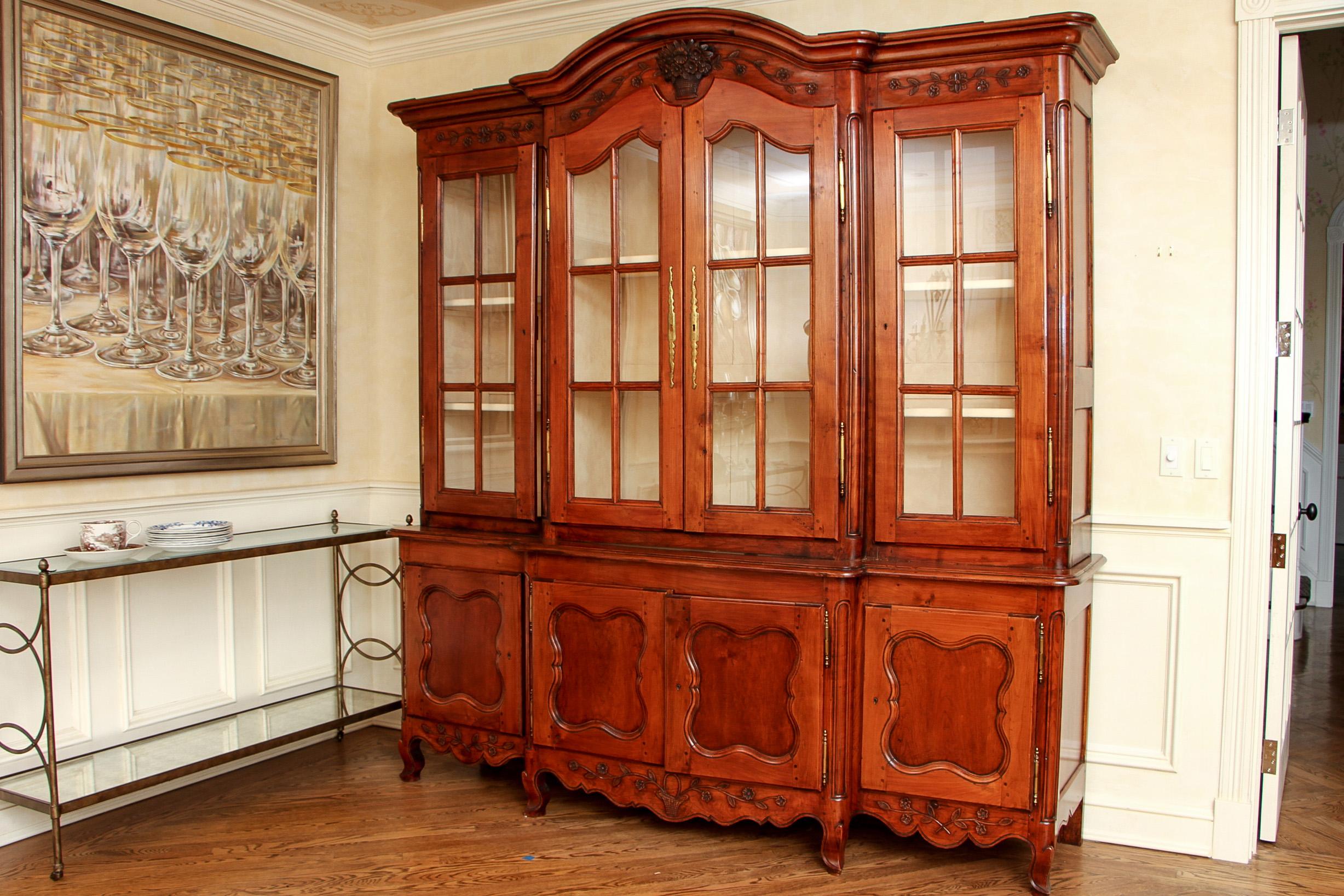 French Provincial Massive French Cherry Biblioteque Breakfront