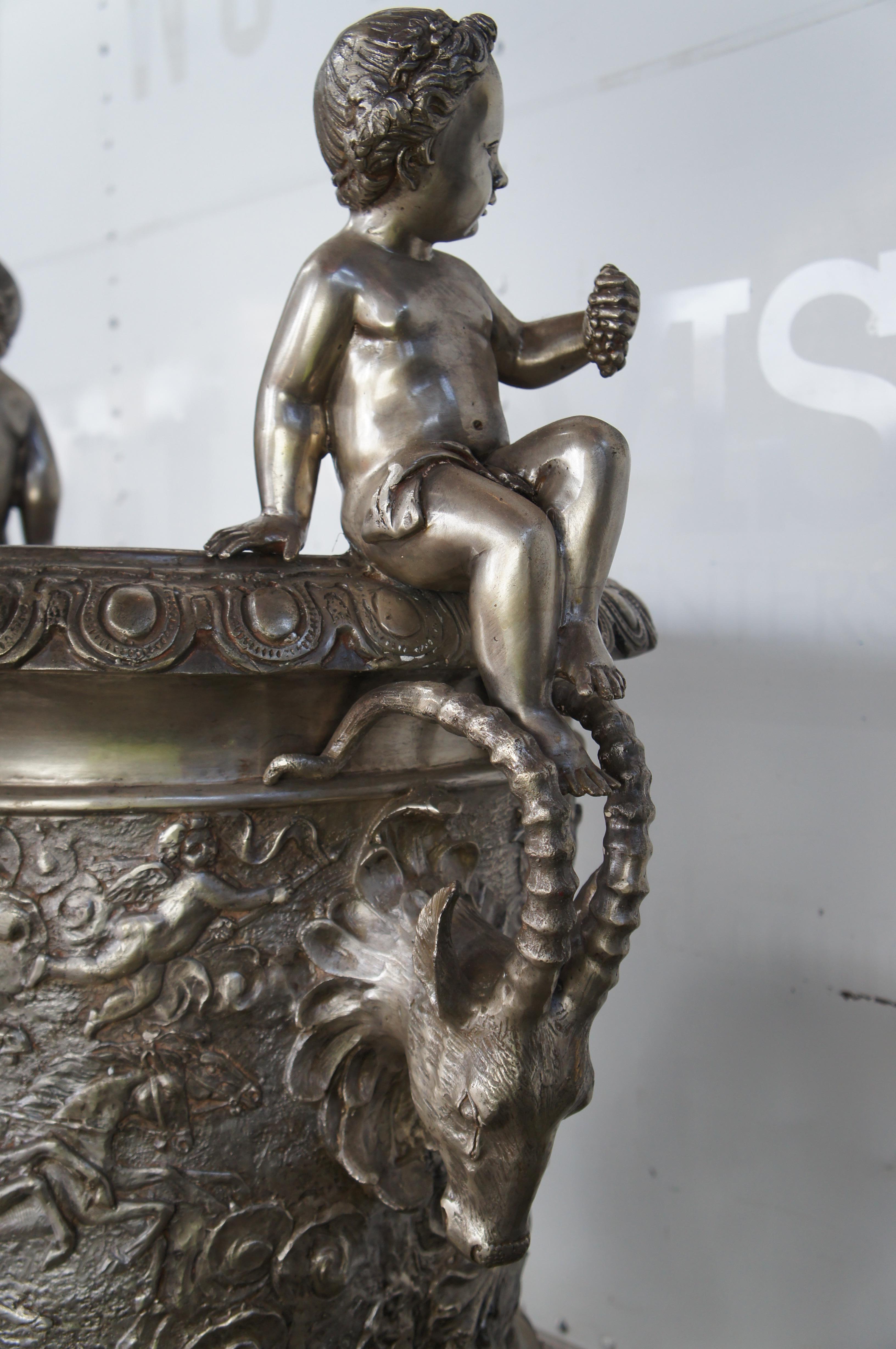 Massive French Classical Figural Stag Bronze Palace Urn Planter Jardinière 76