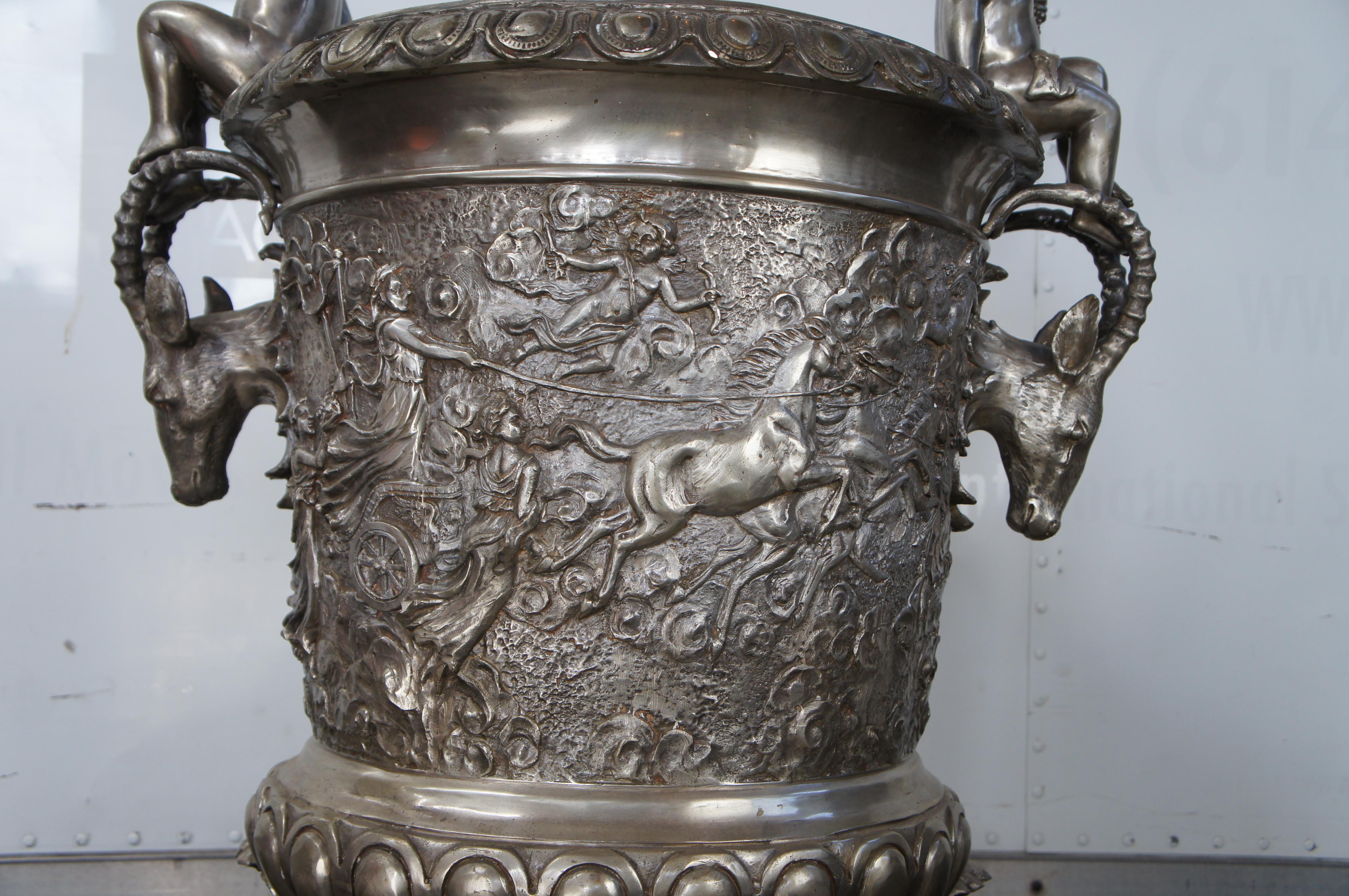 20th Century Massive French Classical Figural Stag Bronze Palace Urn Planter Jardinière 76