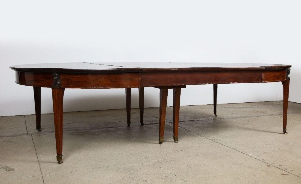 Directoire Massive French Consulate Period Mahogany and Bronze Extending Dining Table