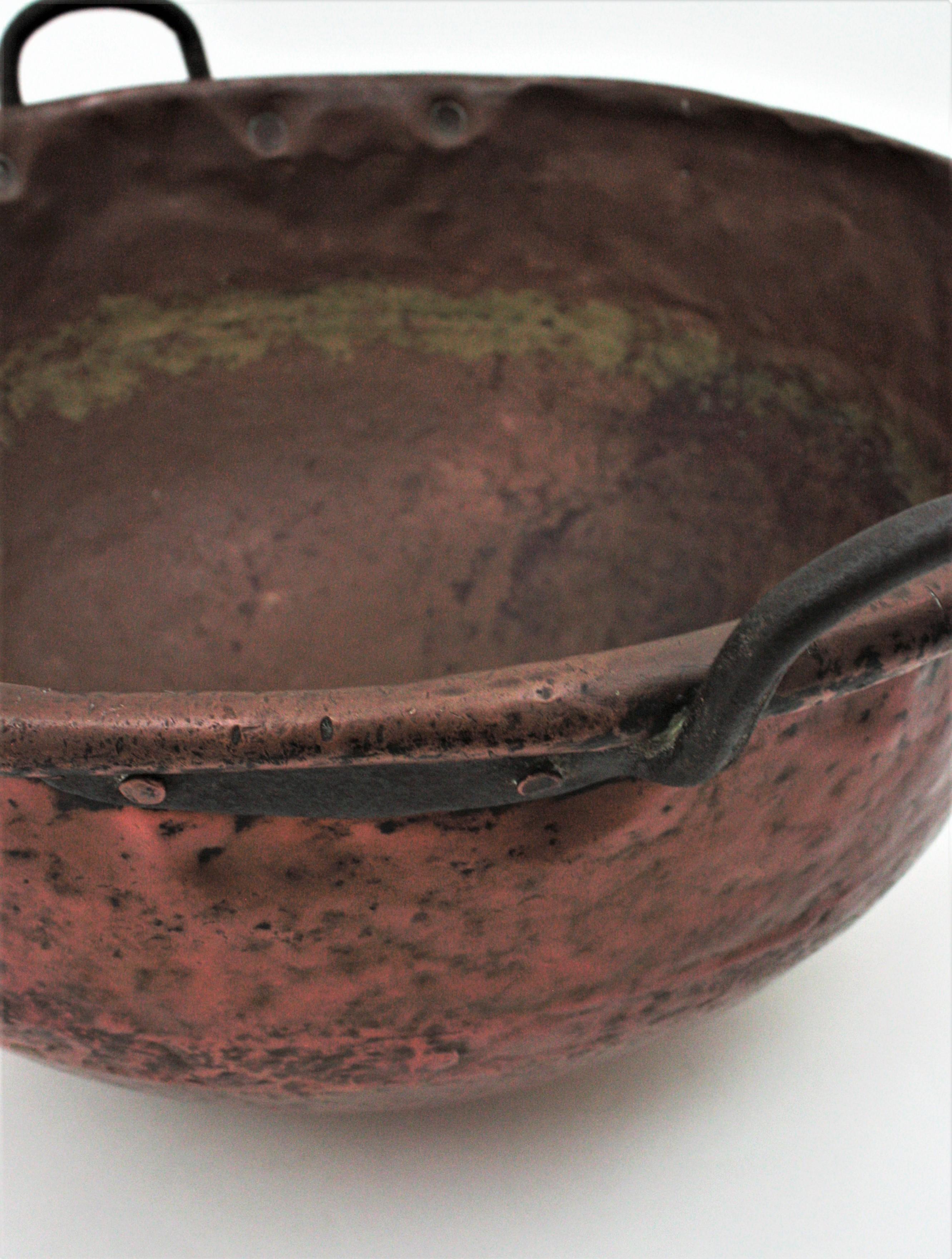 Massive French Copper Cauldron Pot with Iron Handles 4