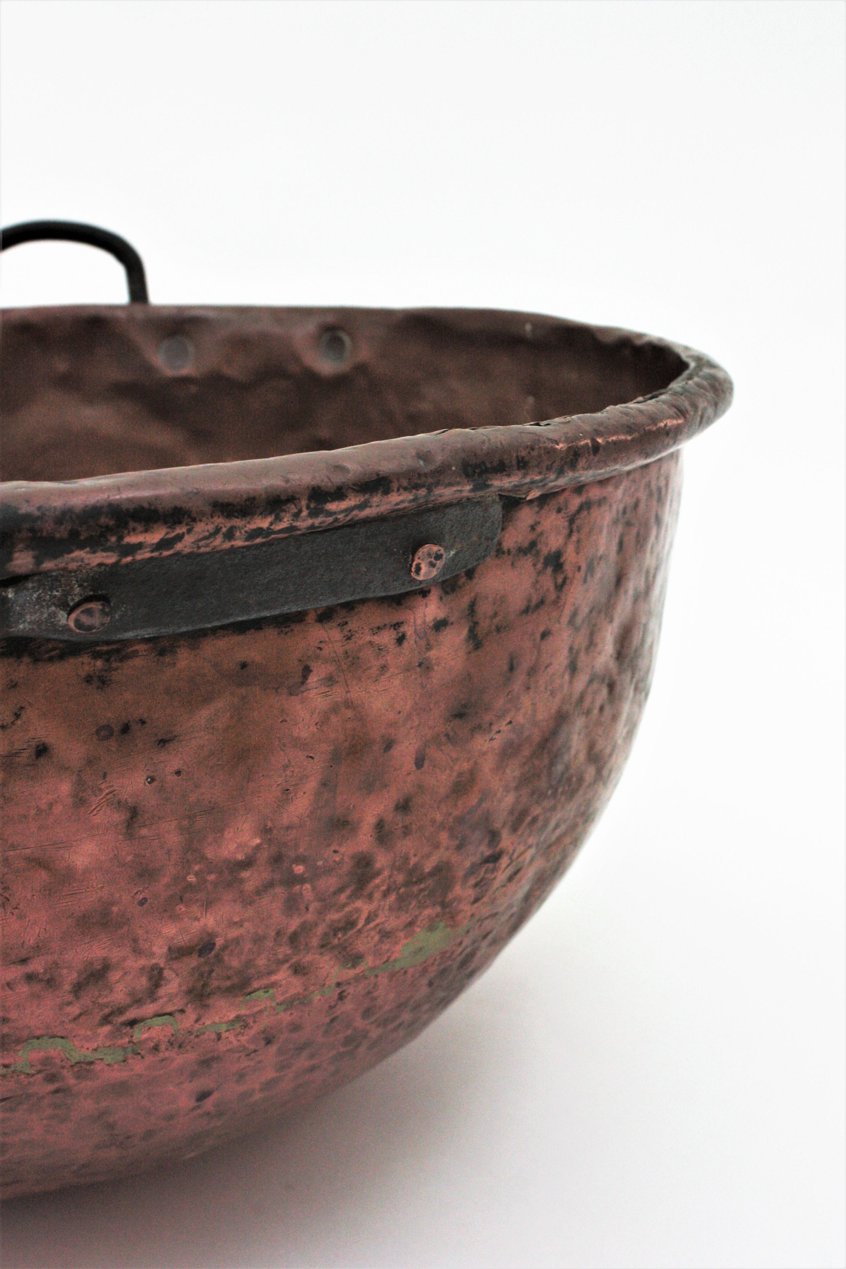 Massive French Copper Cauldron Pot with Iron Handles 6