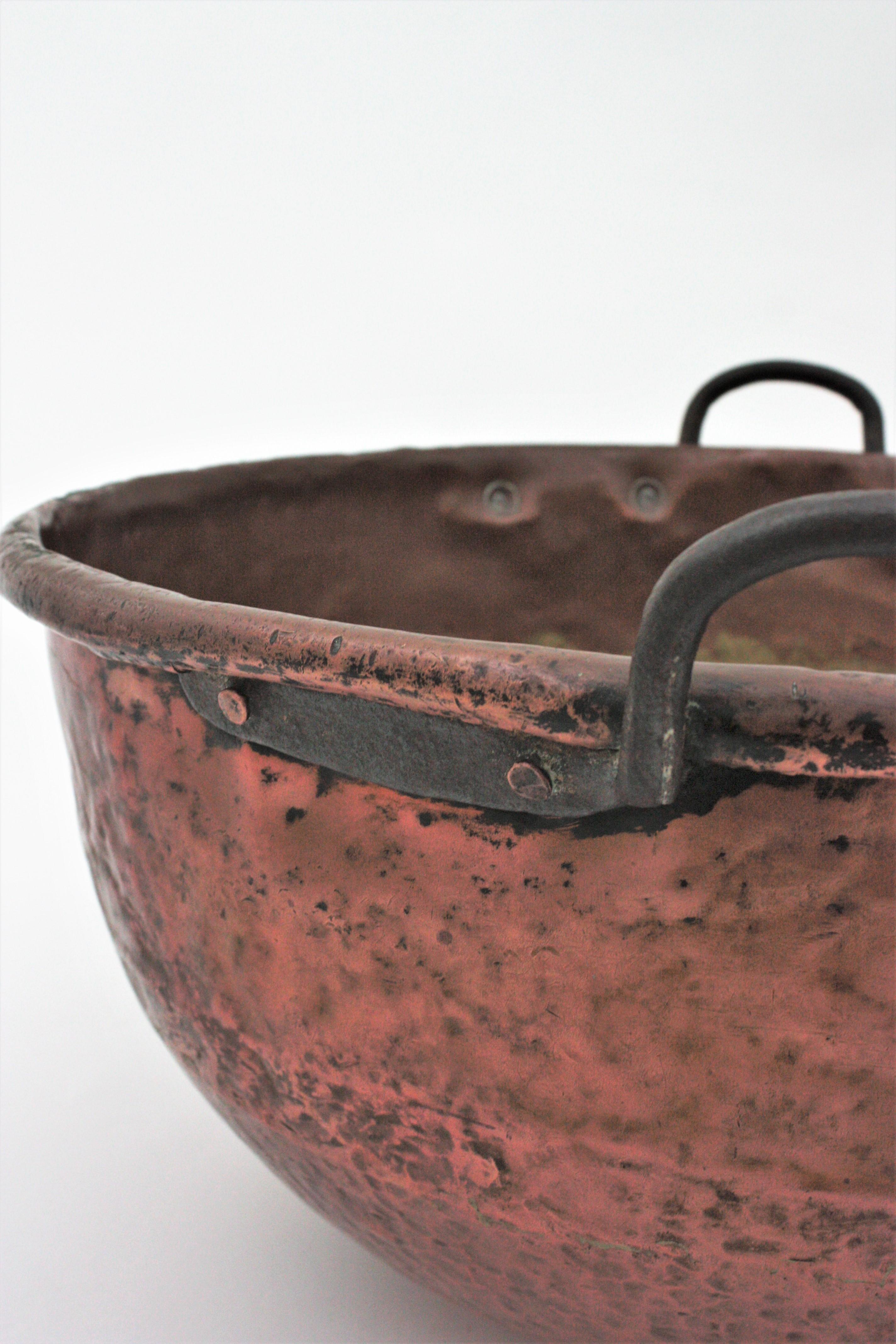 Massive French Copper Cauldron Pot with Iron Handles 7