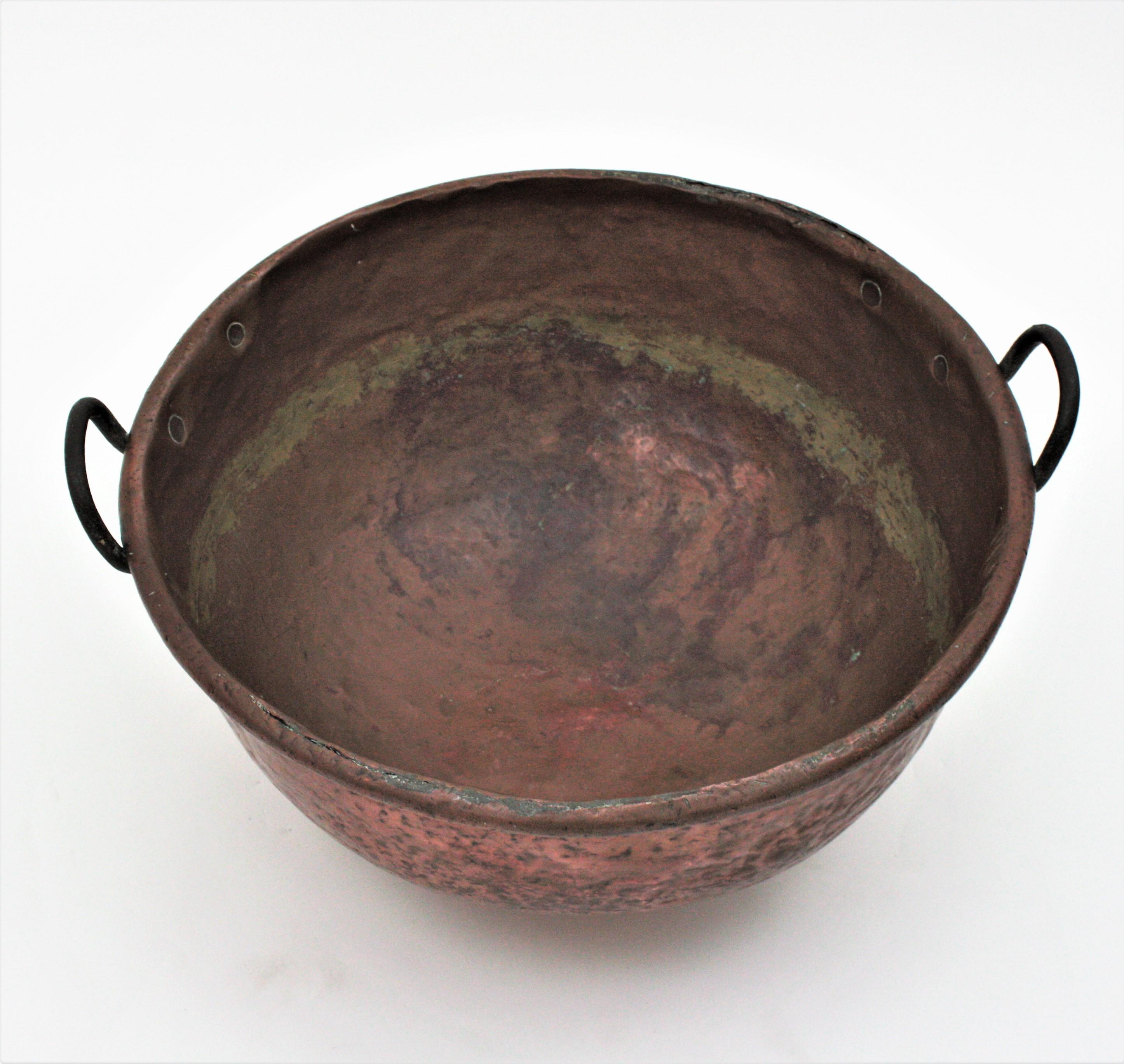 Massive French Copper Cauldron Pot with Iron Handles 8