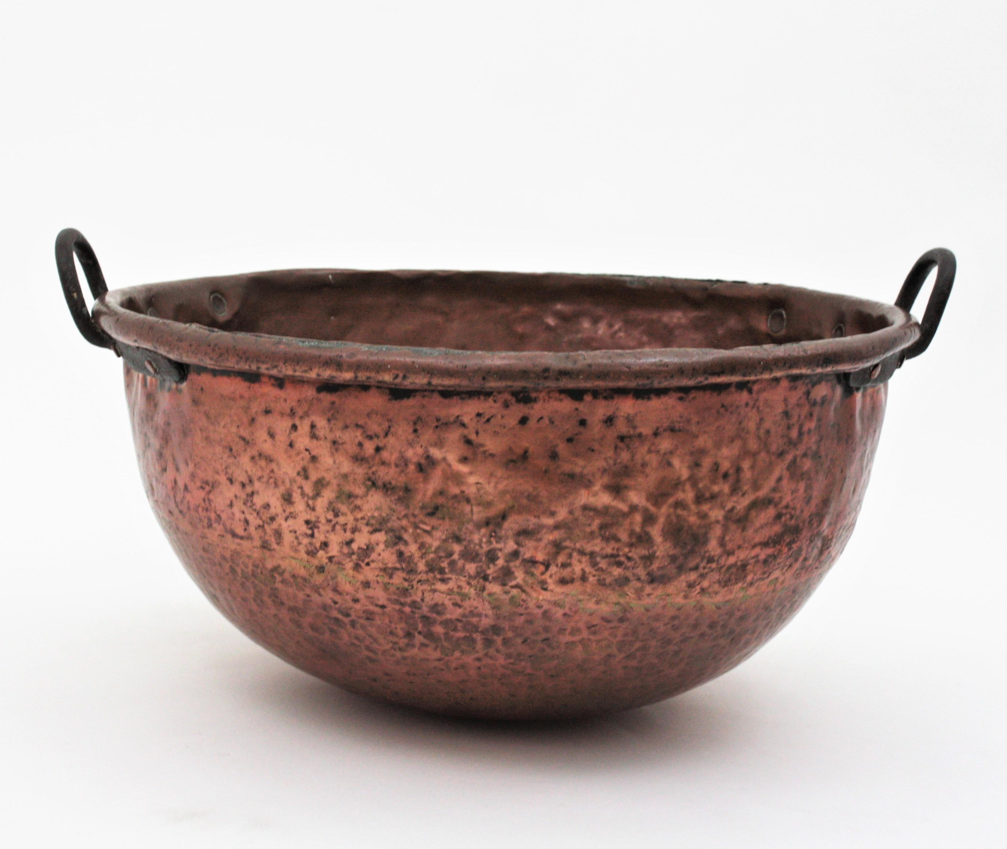 Massive French Copper Cauldron Pot with Iron Handles 10