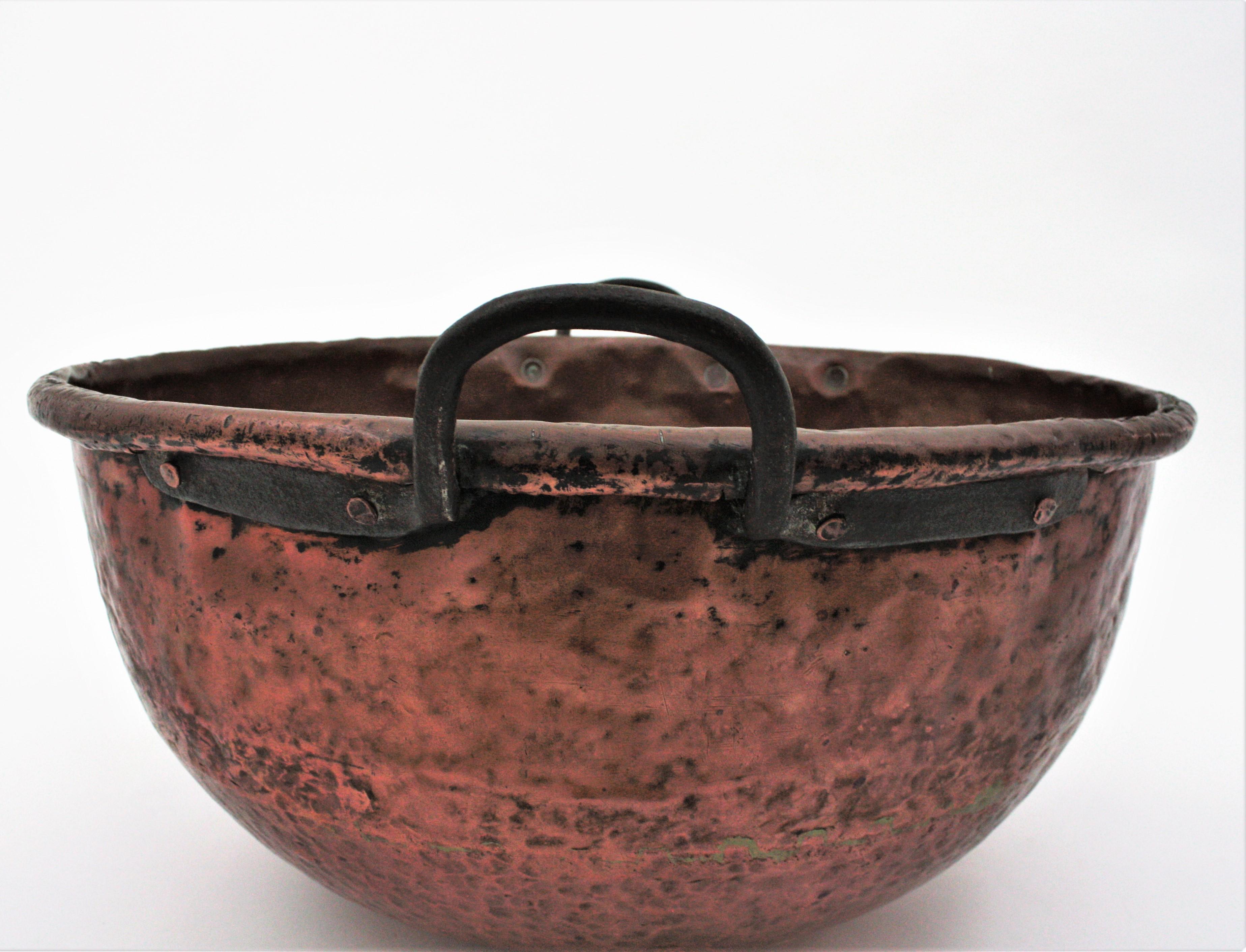 Massive French Copper Cauldron Pot with Iron Handles 3