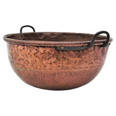 Antique Massive French Copper Cauldron Pot with Iron Handles