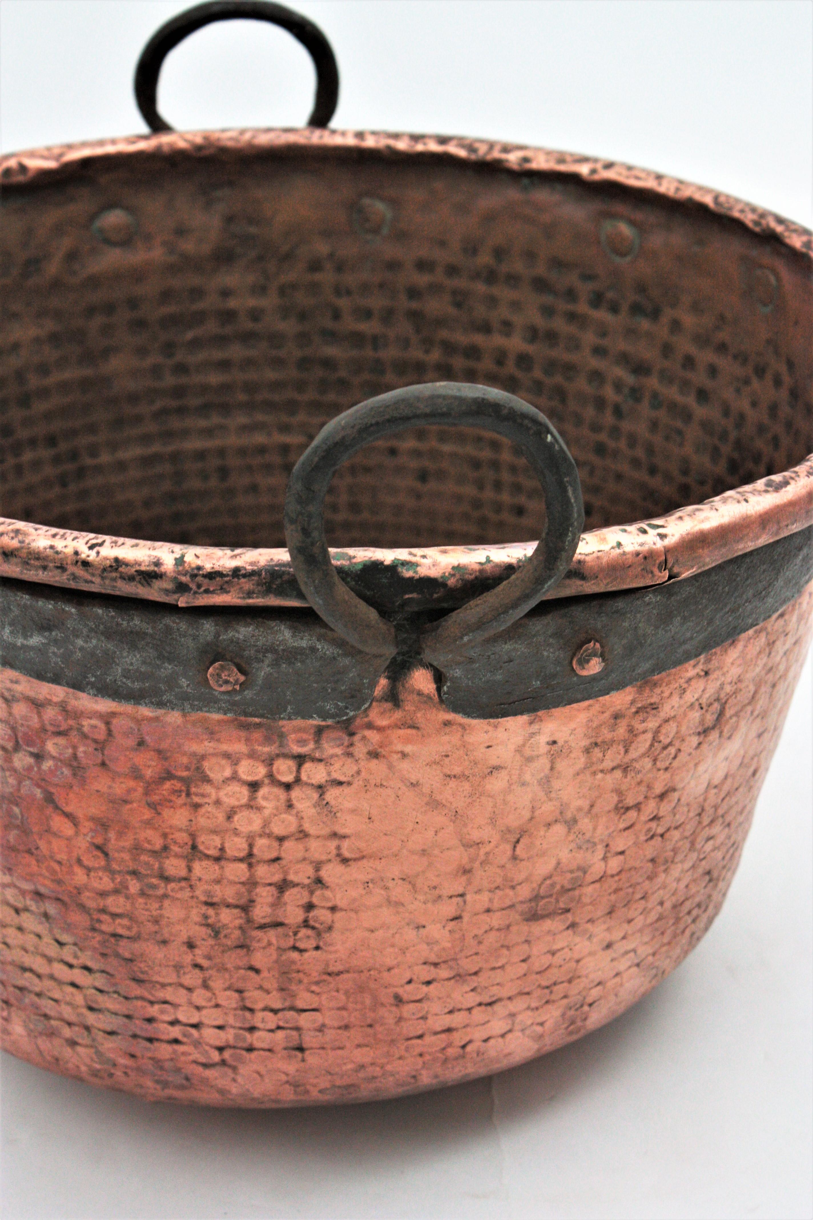 20th Century Massive French Copper Cauldron with Handles
