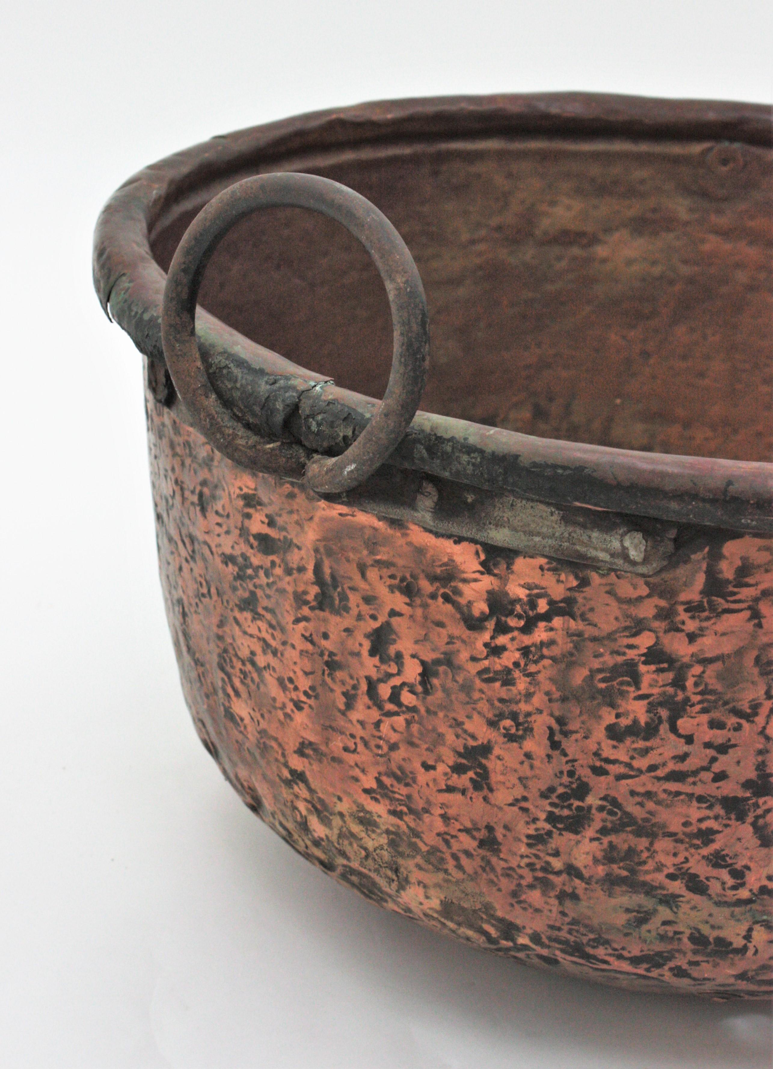 Massive French Copper Cauldron with Handles and Terrific Patina, 19th ...