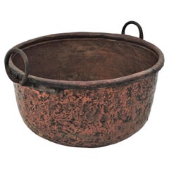 Massive French Copper Cauldron with Handles and Terrific Patina, 19th Century
