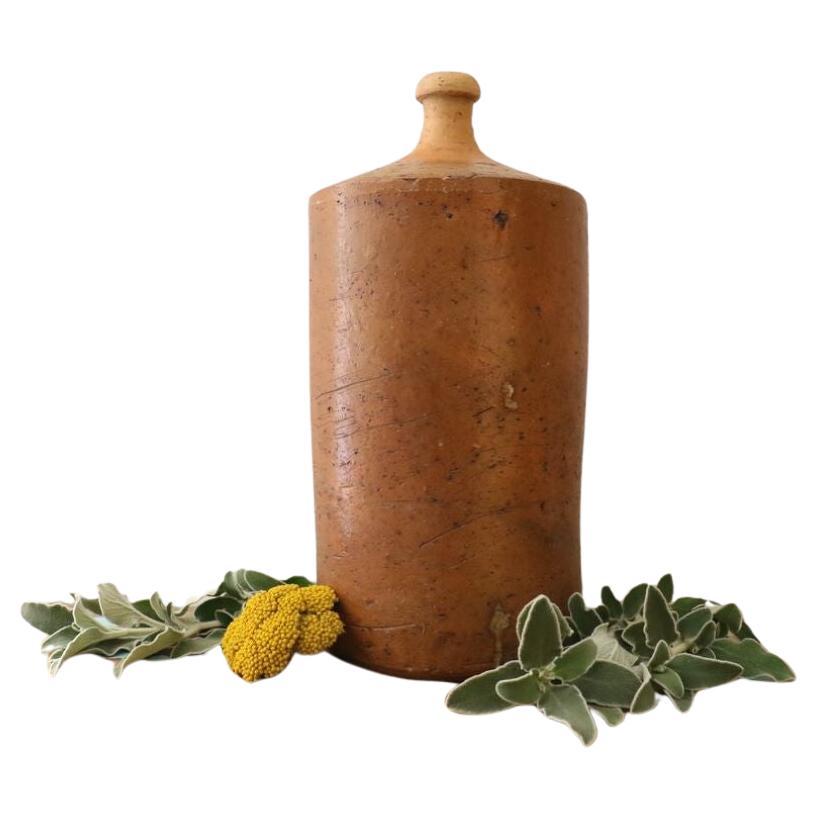 Massive french earthenware bottle, late 19th century - terracotta bottle For Sale