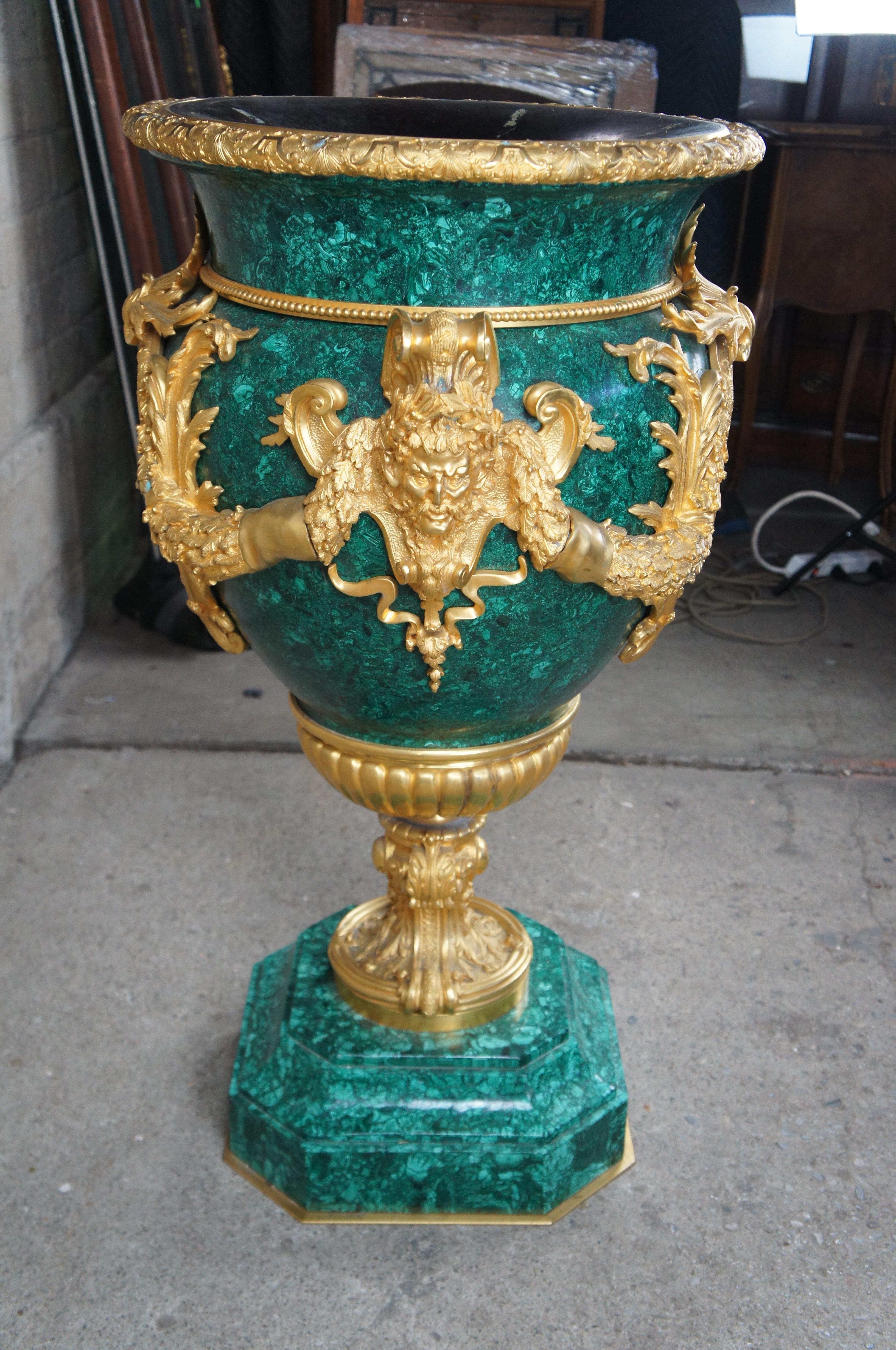 20th Century Massive French Empire Gilt Bronze Figural Mounted Malachite Urn Jardinière 38
