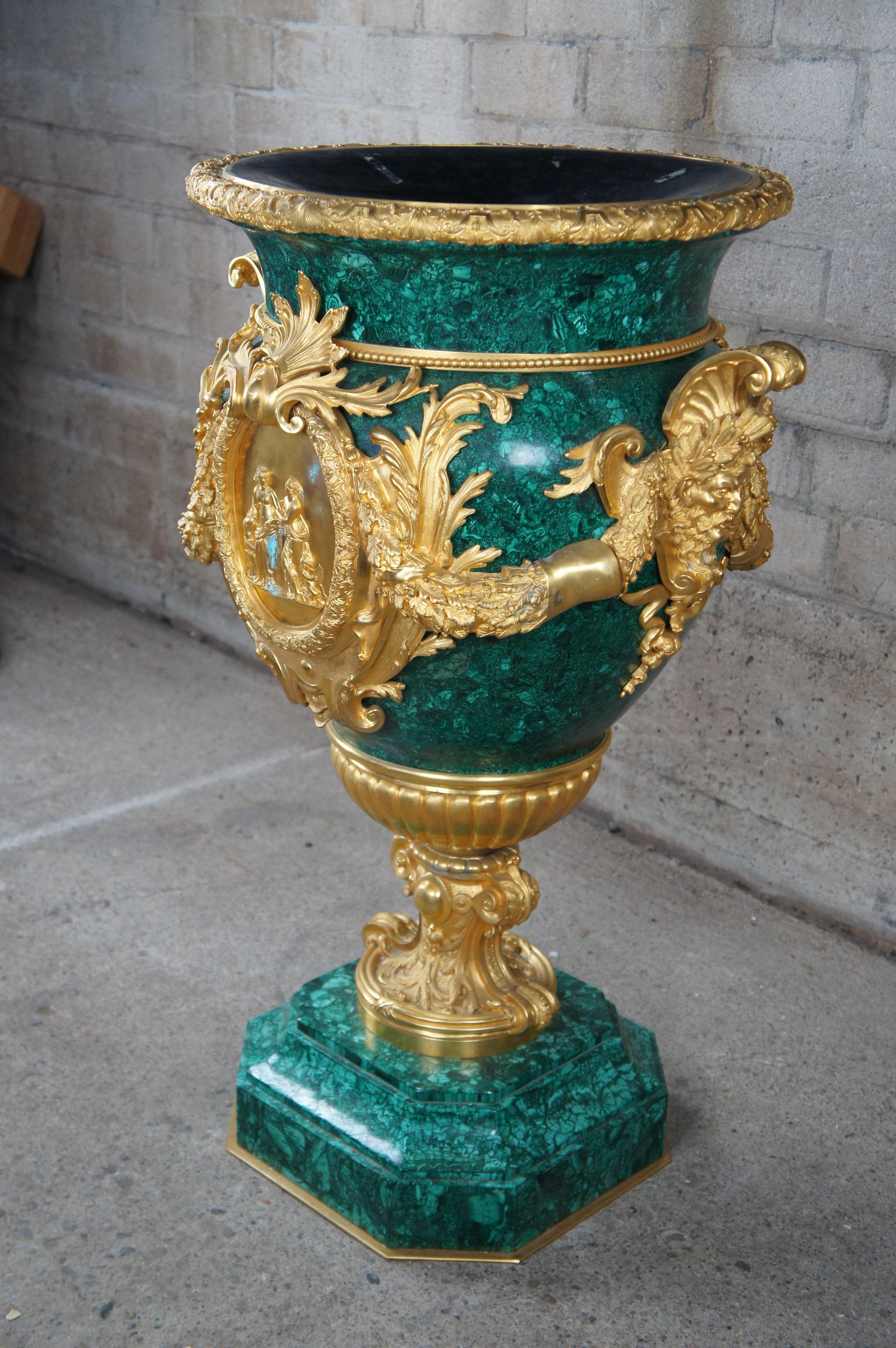 Massive French Empire Gilt Bronze Figural Mounted Malachite Urn Jardinière 38