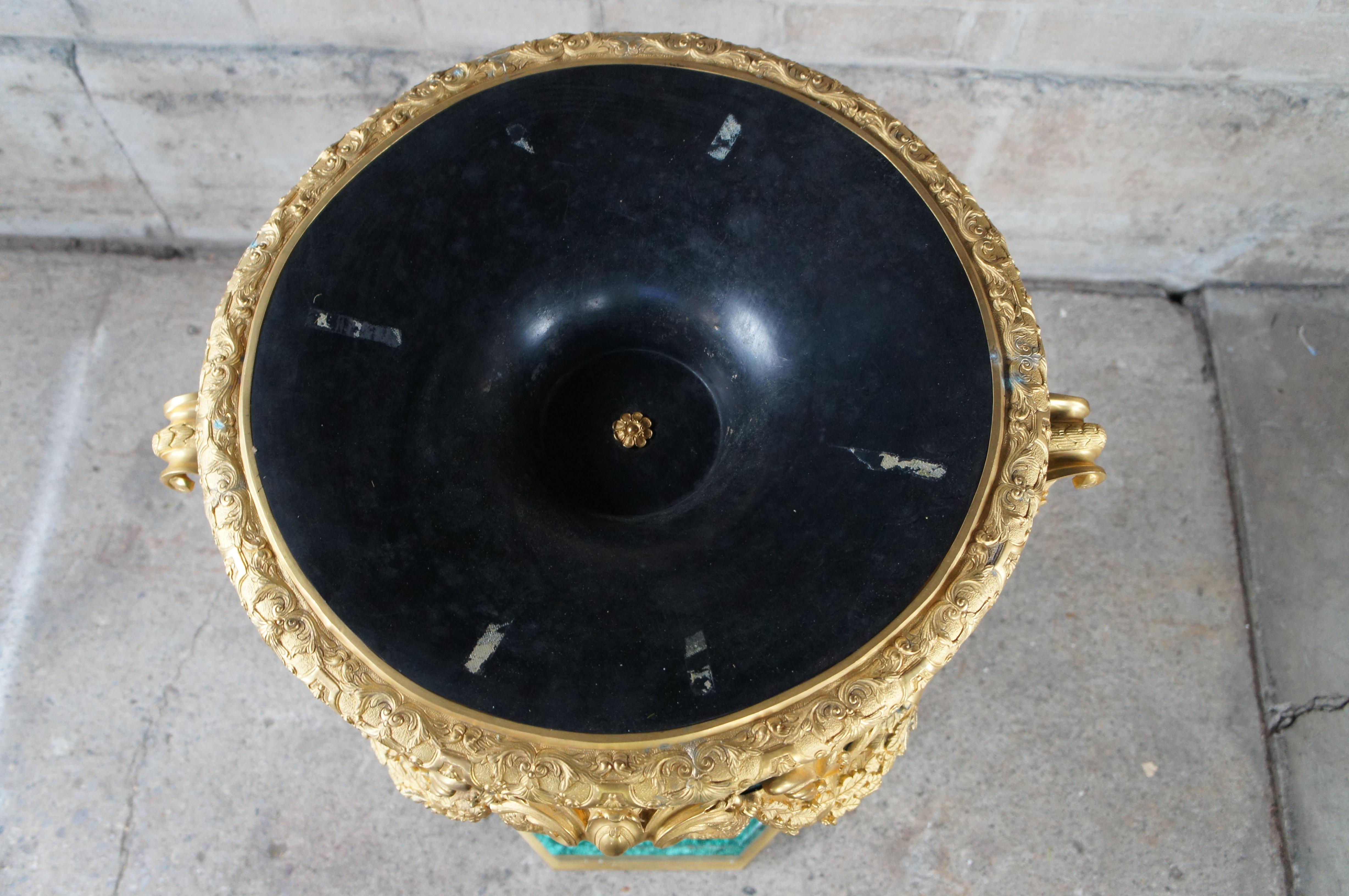 Massive French Empire Gilt Bronze Figural Mounted Malachite Urn Jardinière 38