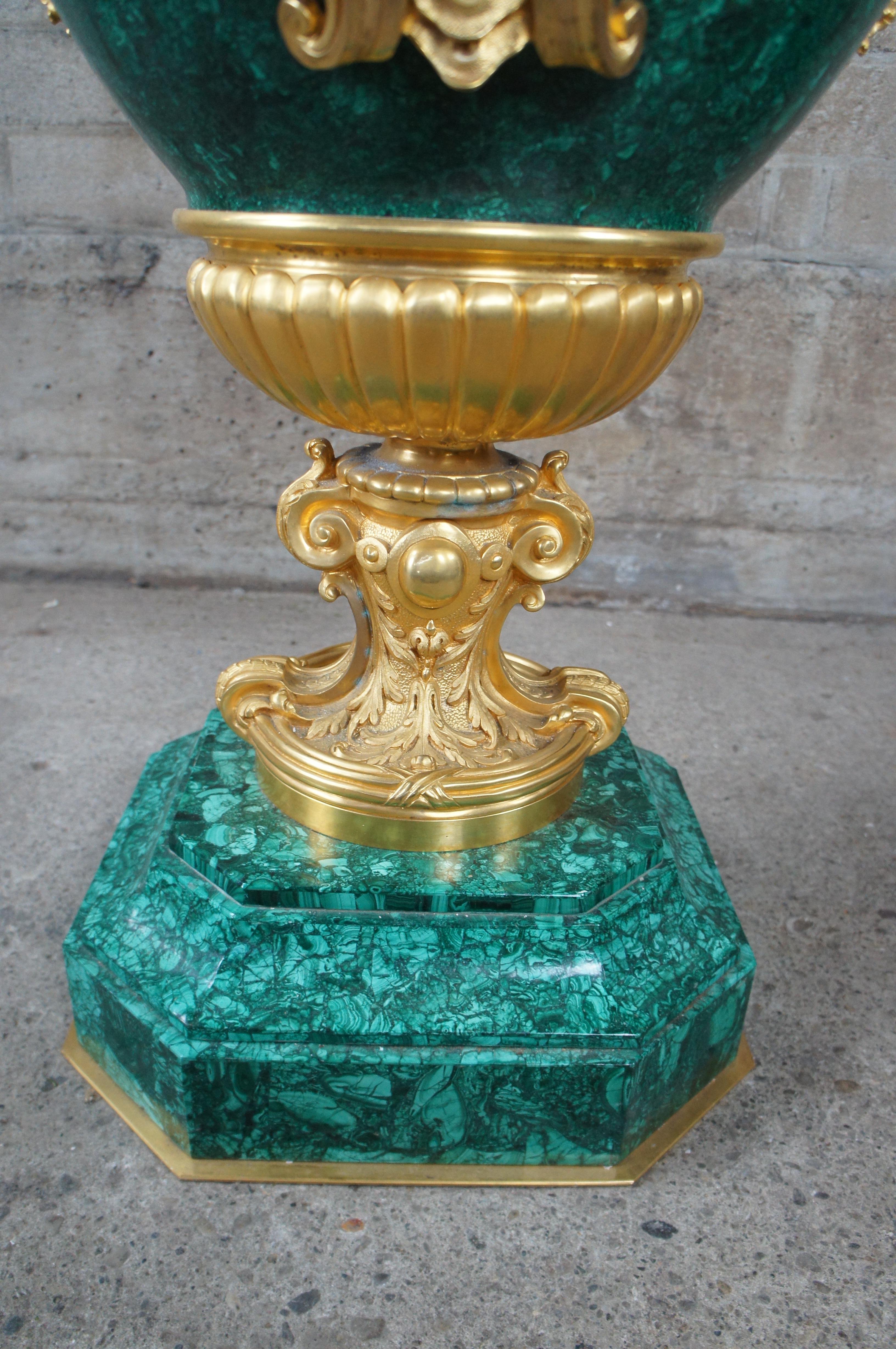 Massive French Empire Gilt Bronze Figural Mounted Malachite Urn Jardinière 38