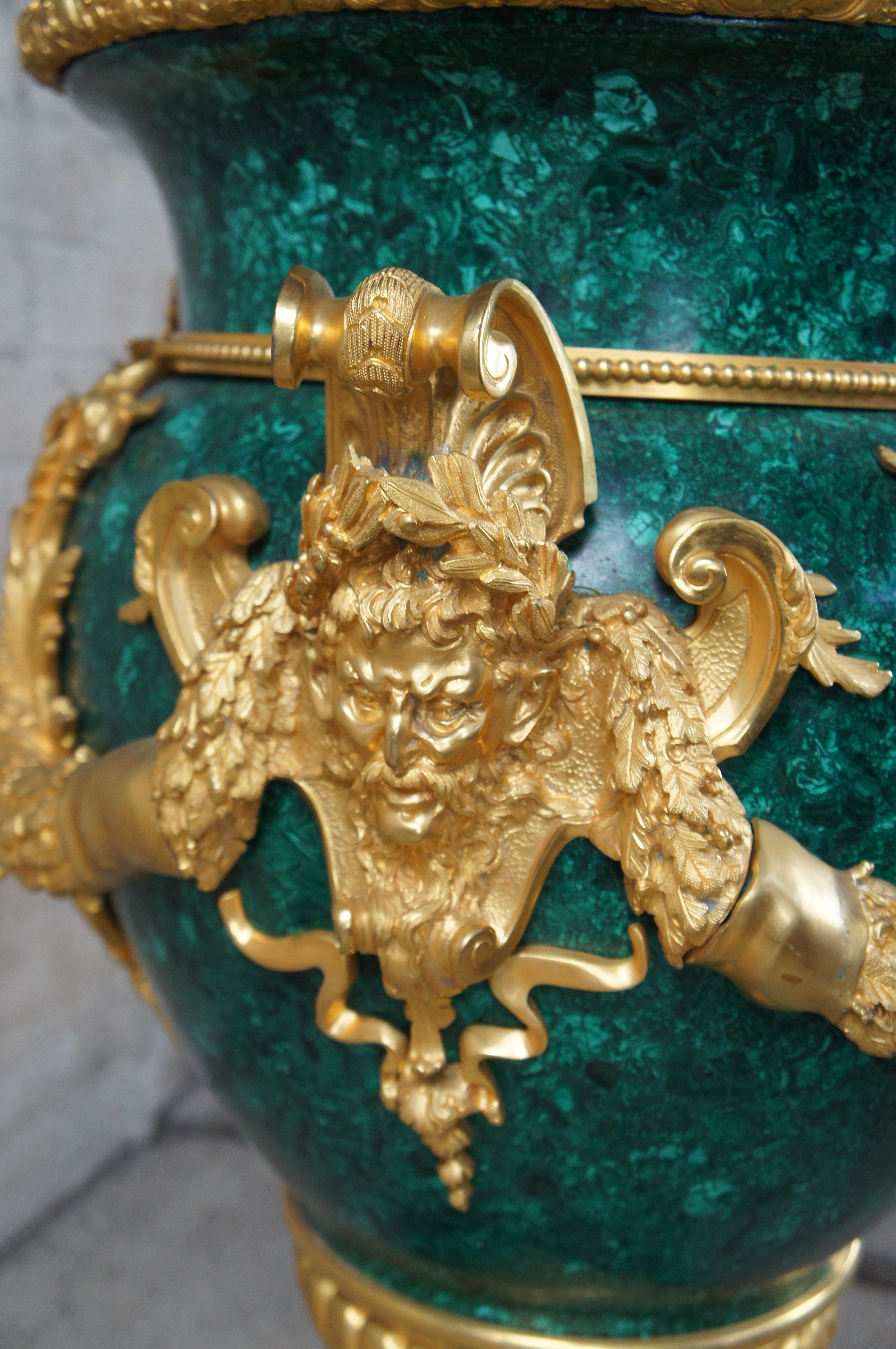 Massive French Empire Gilt Bronze Figural Mounted Malachite Urn Jardinière 38