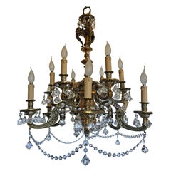 Magnifique lustre baroque français Louis XV à 12 éclairages en bronze doré, 19ème siècle