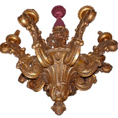 Massive French Louis XV Baroque Gilt Carved Wood 8-Light Chandelier 19th Century