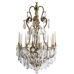 Antique Massive French Louis XV Style Gilt Bronze Crystal Chandelier, 1910