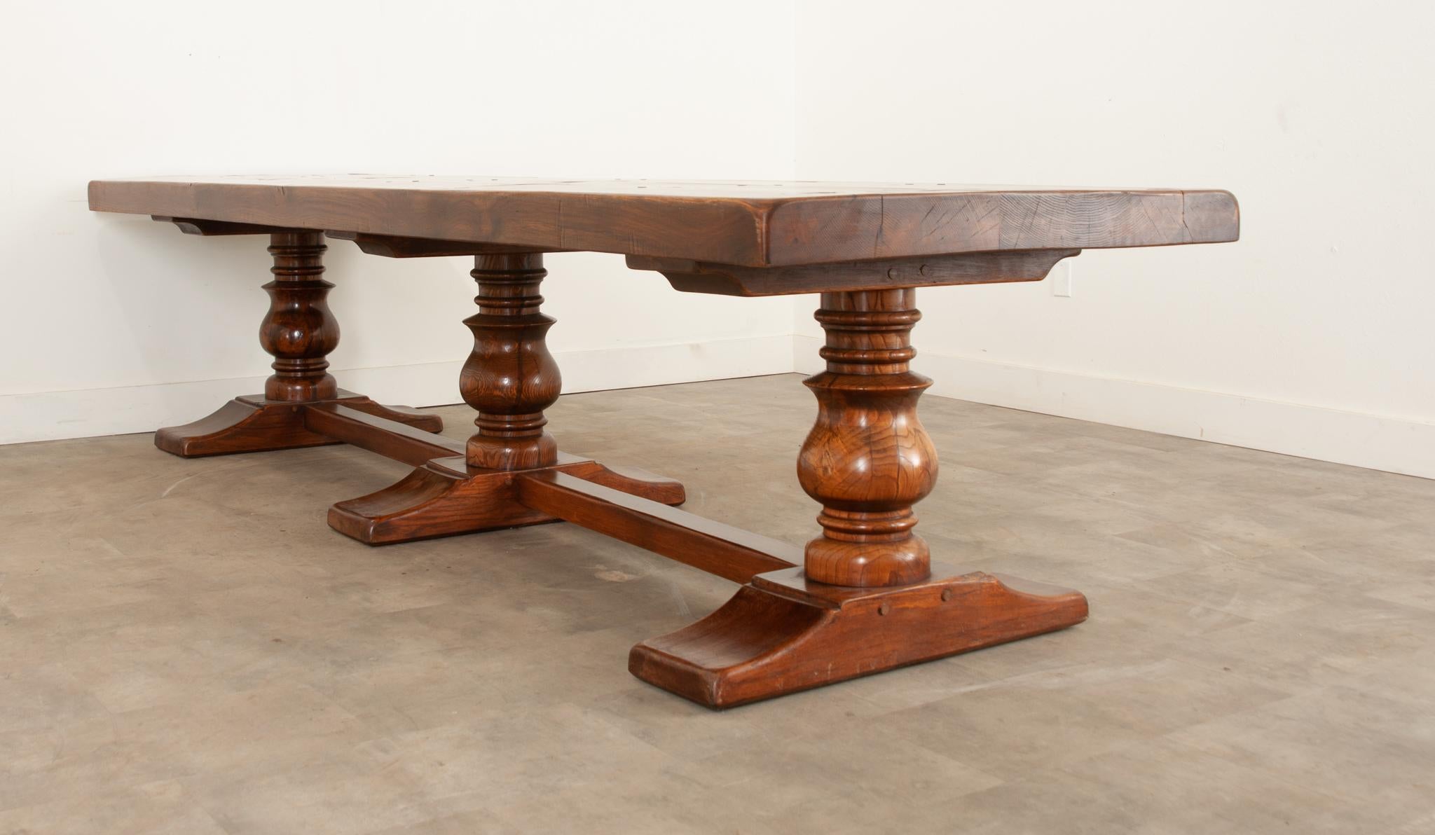 Massive French Oak Trestle Base Dining Table 8