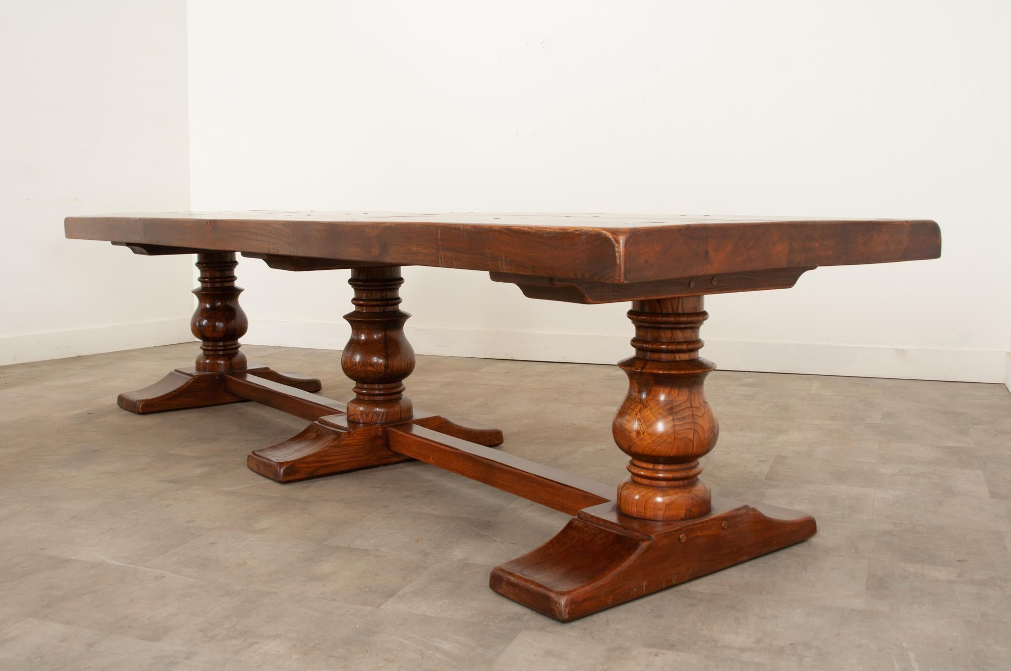 Wood Massive French Oak Trestle Base Dining Table