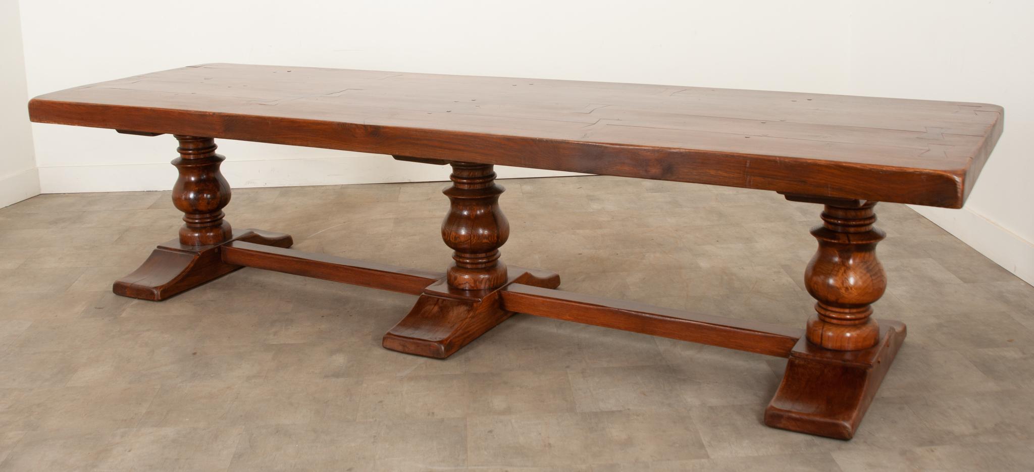 Massive French Oak Trestle Base Dining Table 1