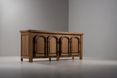 Massive French Solid Oak Sideboard with Arched Arcade and Turned Columns, 1950s