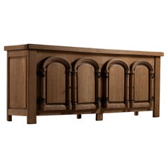 Massive French Solid Oak Sideboard with Arched Arcade and Turned Columns, 1950s