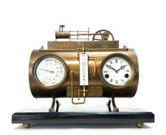 Massive French Style 8 Day Brass Automaton Steam Engine Industrial Mantle Clock
