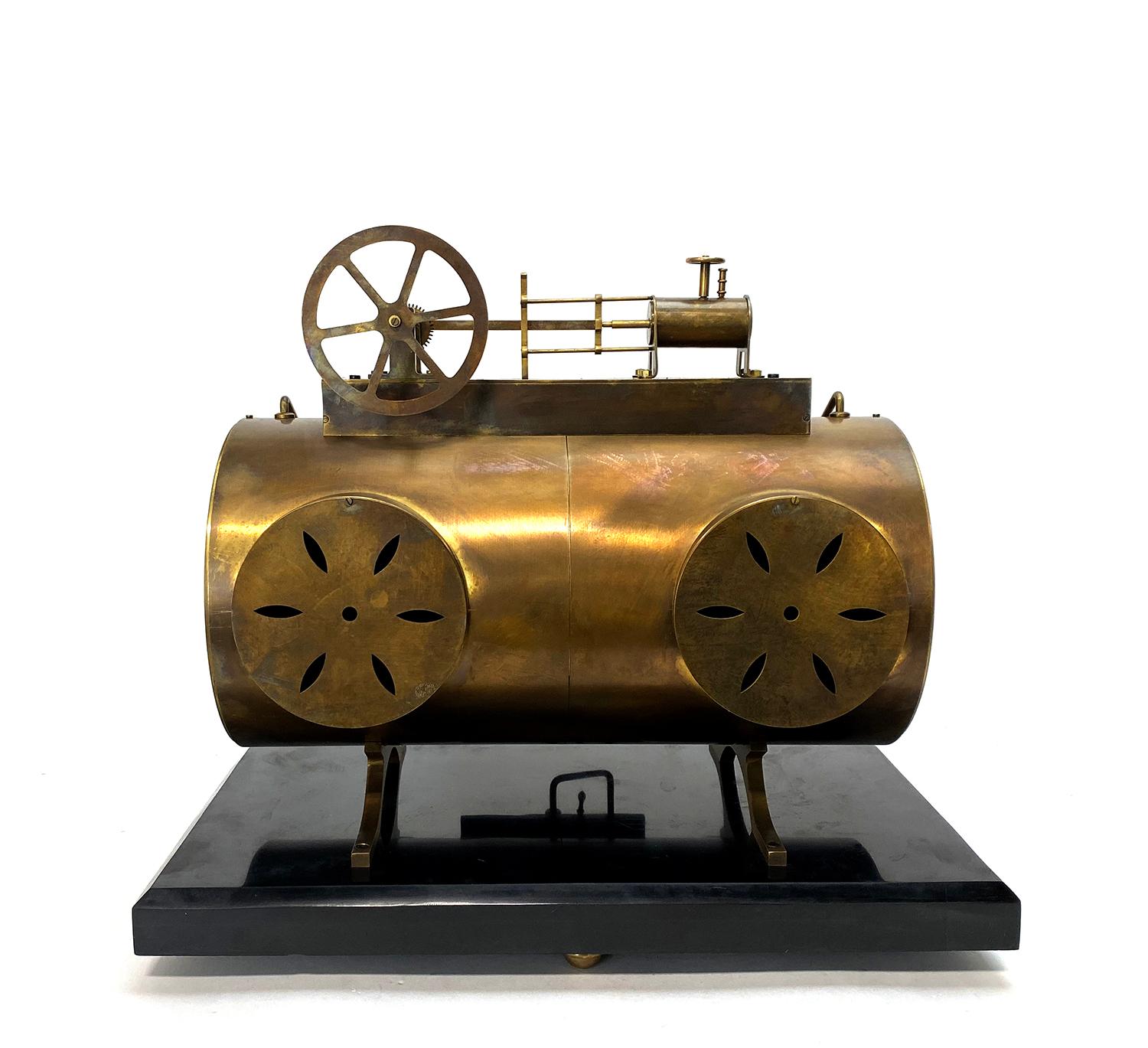 Massive French Style 8 Day Brass Automaton Steam Engine Industrial Mantle Clock For Sale 1